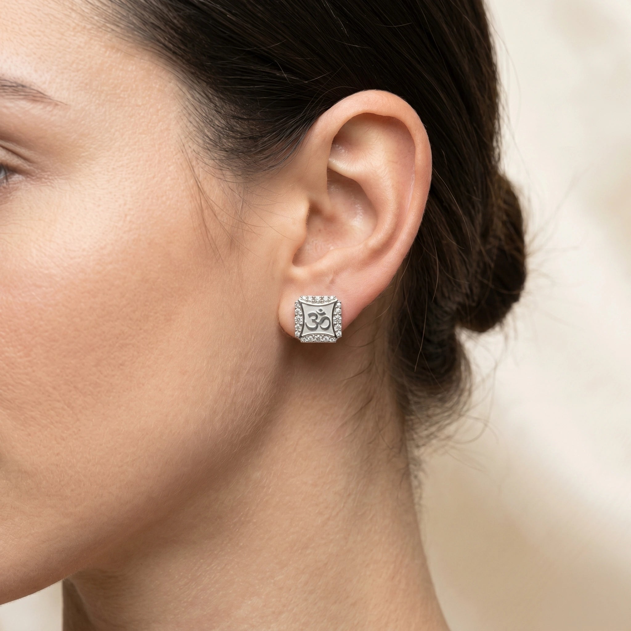 Om Stud Silver Earrings