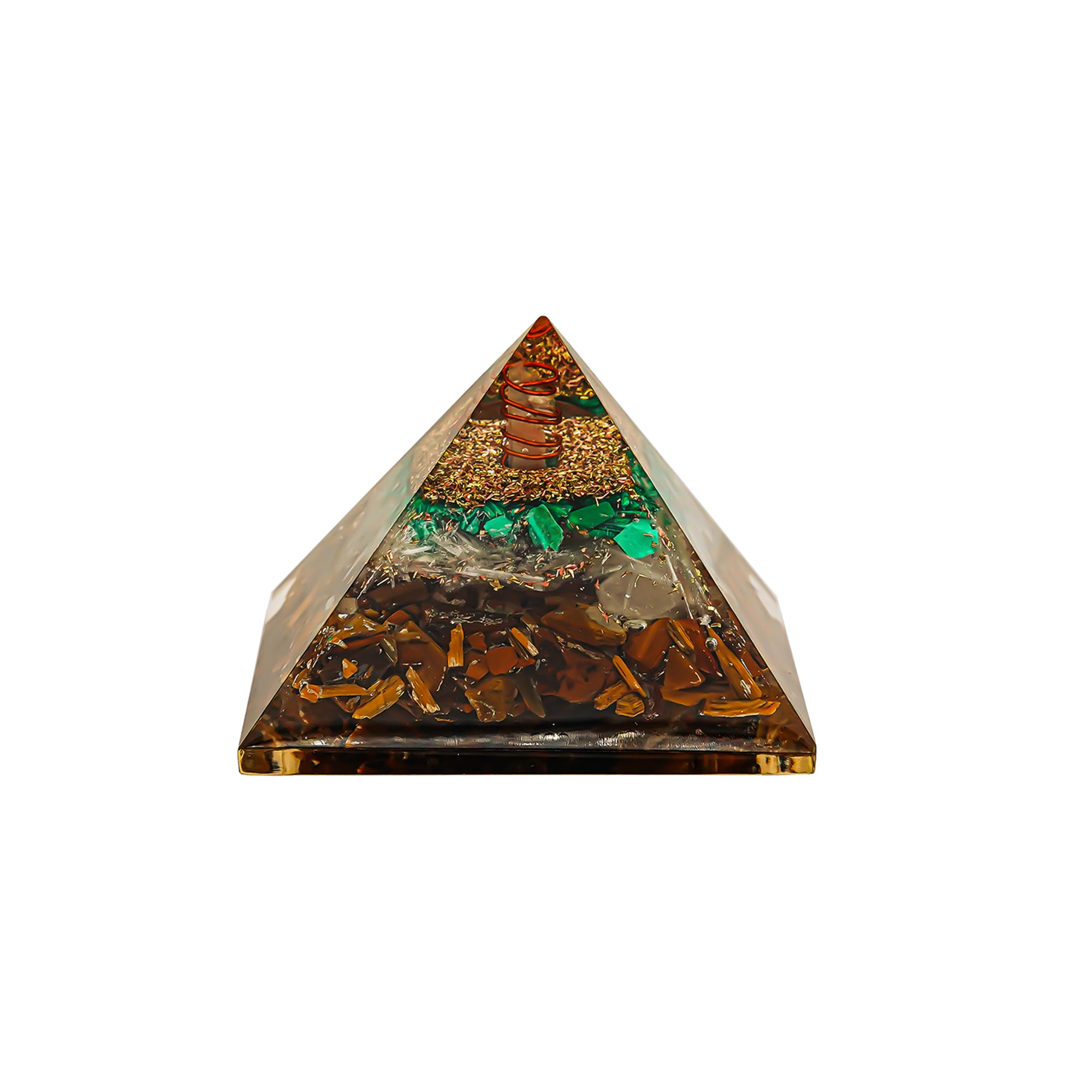 Tiger Eye, Selenite & Malachite Pyramid – for Vastu