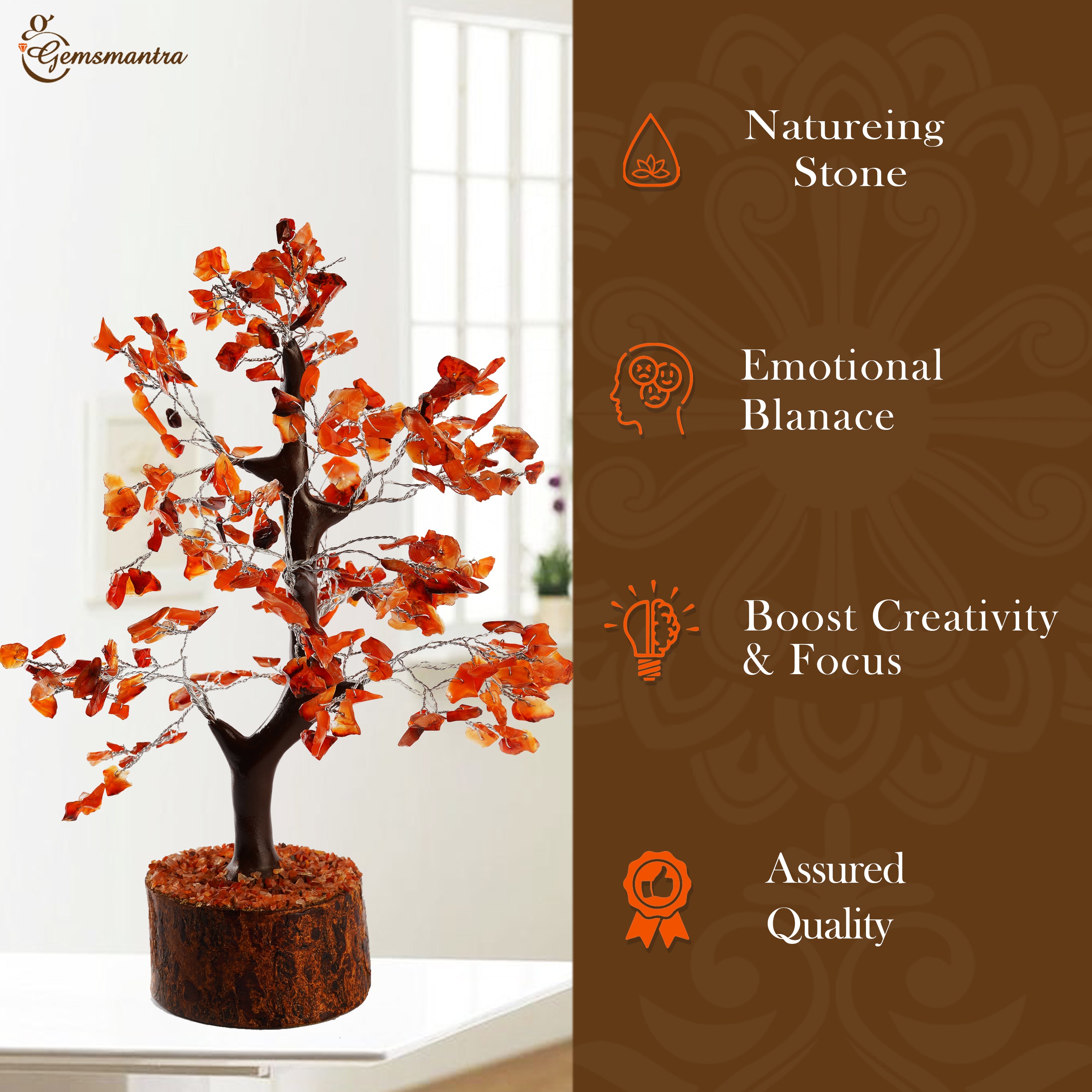 Wooden Carnelian Crystal Tree