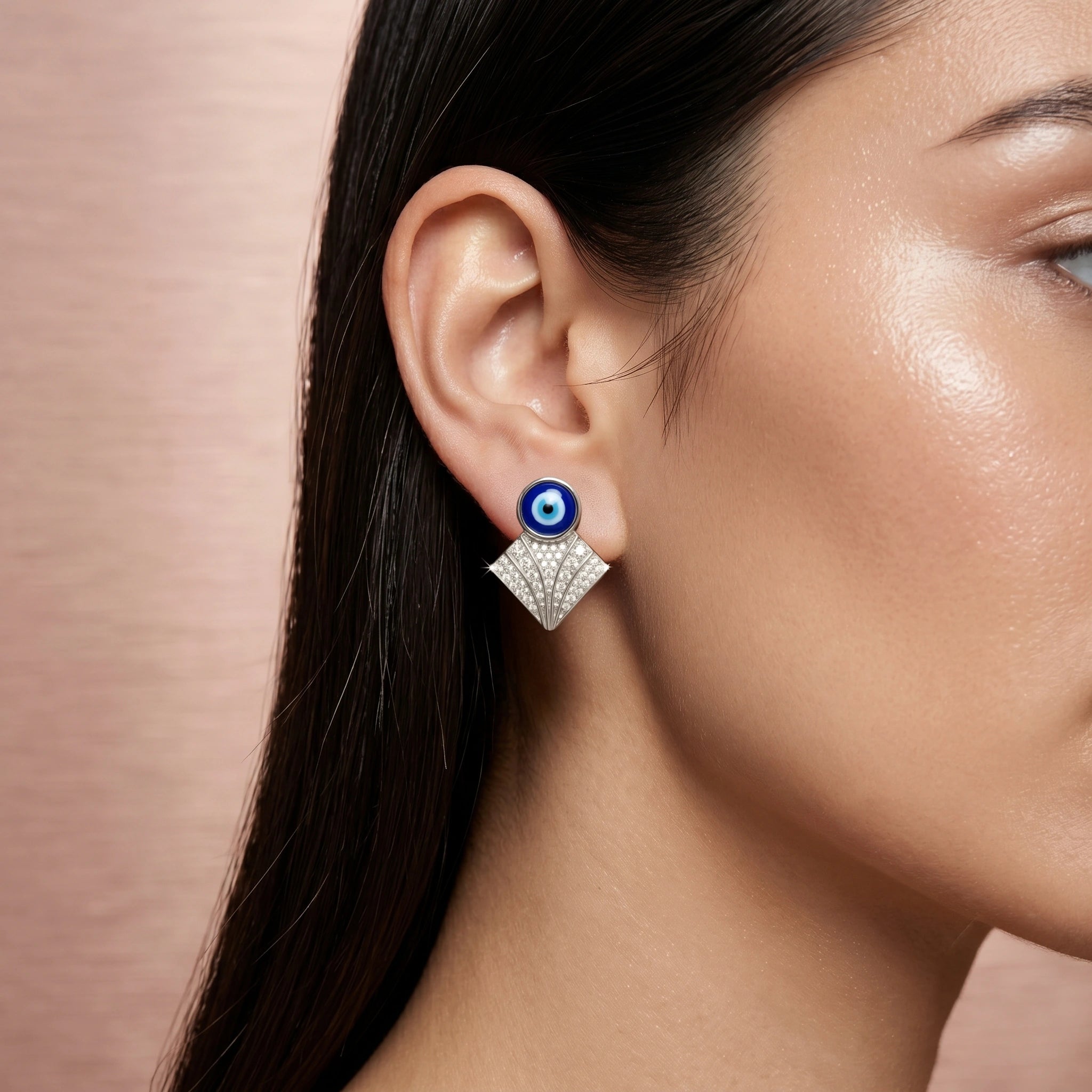 Evil Eye Drop Silver Earrings