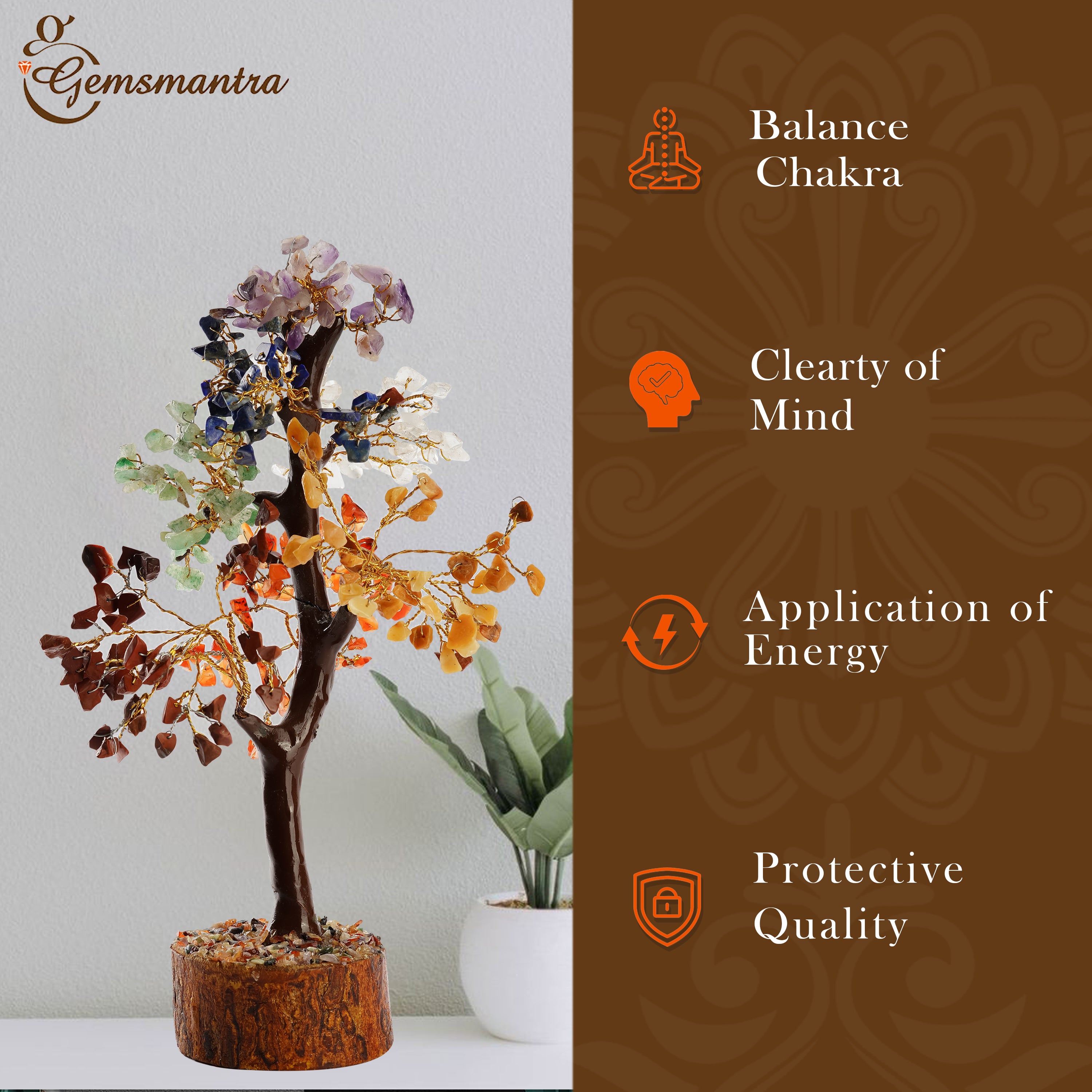 Wooden Seven Chakra Crystal Tree