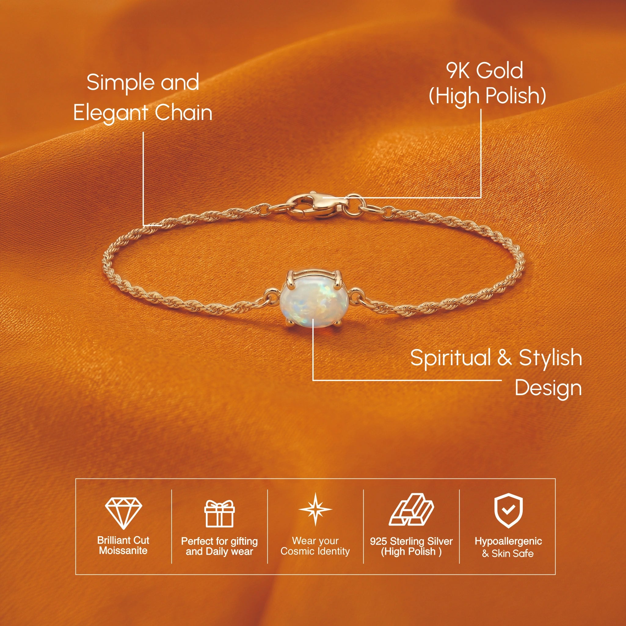 Elegant Cushion Opal Solitaire Bracelet