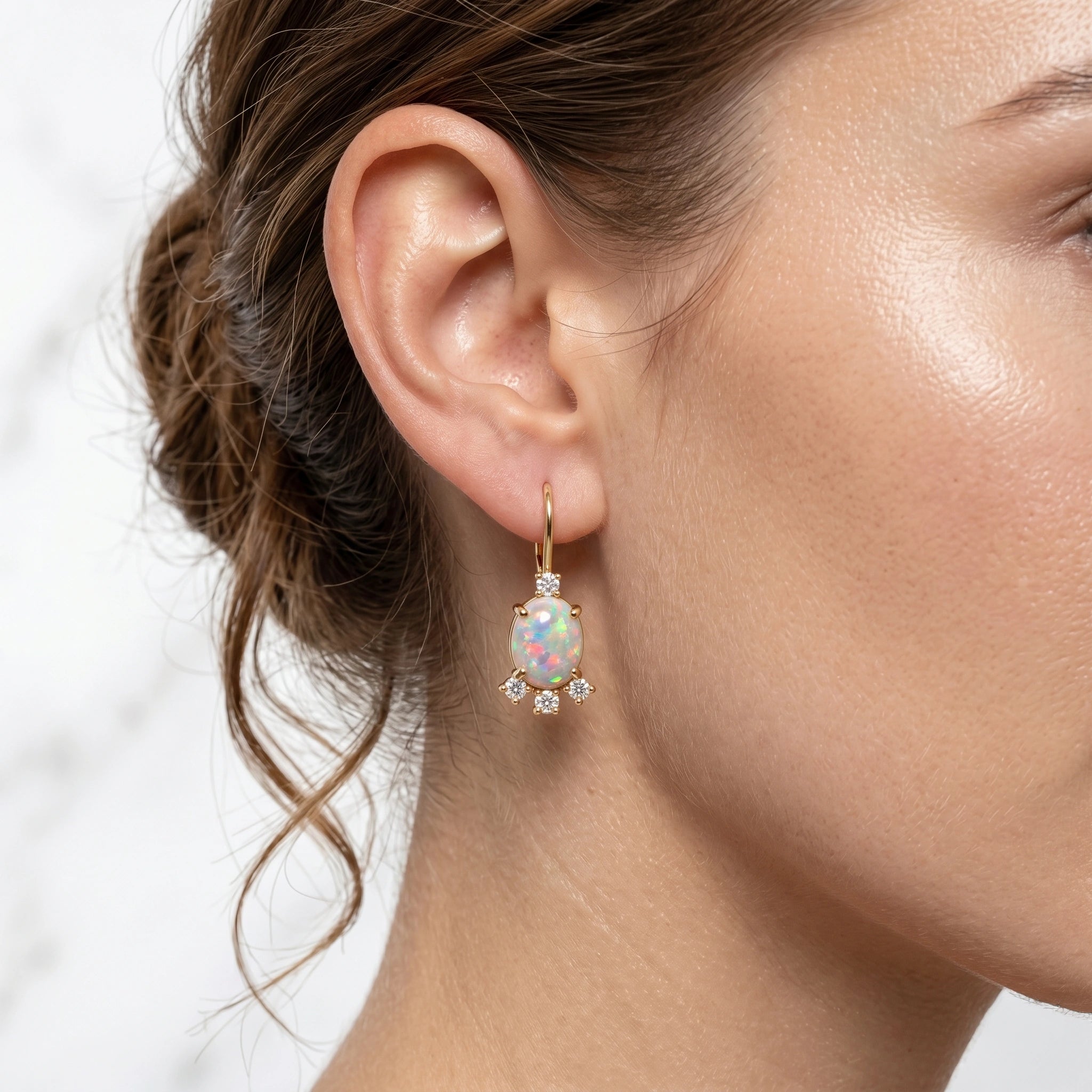 Oval Opal Prong-Set French Hook Drop Earrings
