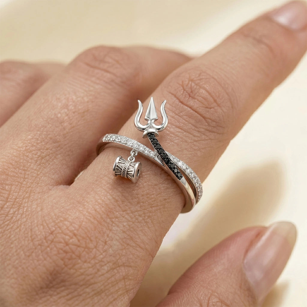 Trishul Charm Adjustable Silver Ring