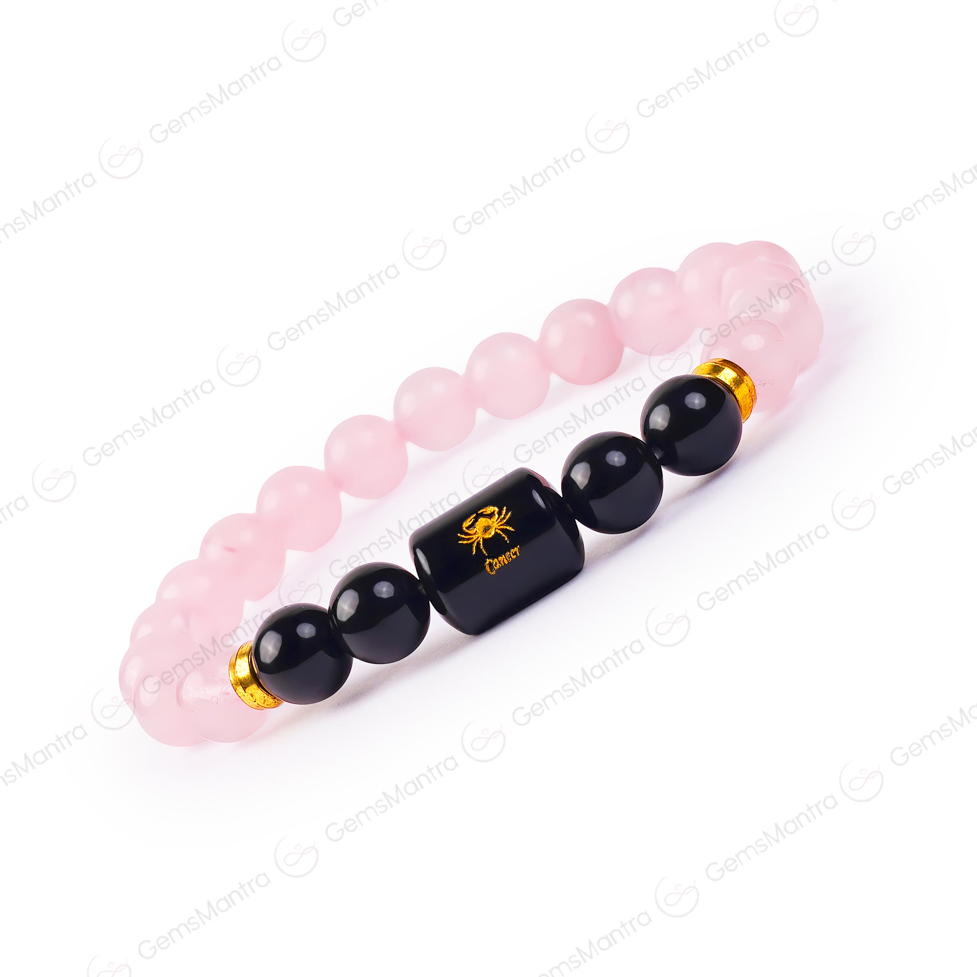 Cancer Zodiac Kark Rashi Bracelet with Rose Quartz & Black Tourmaline