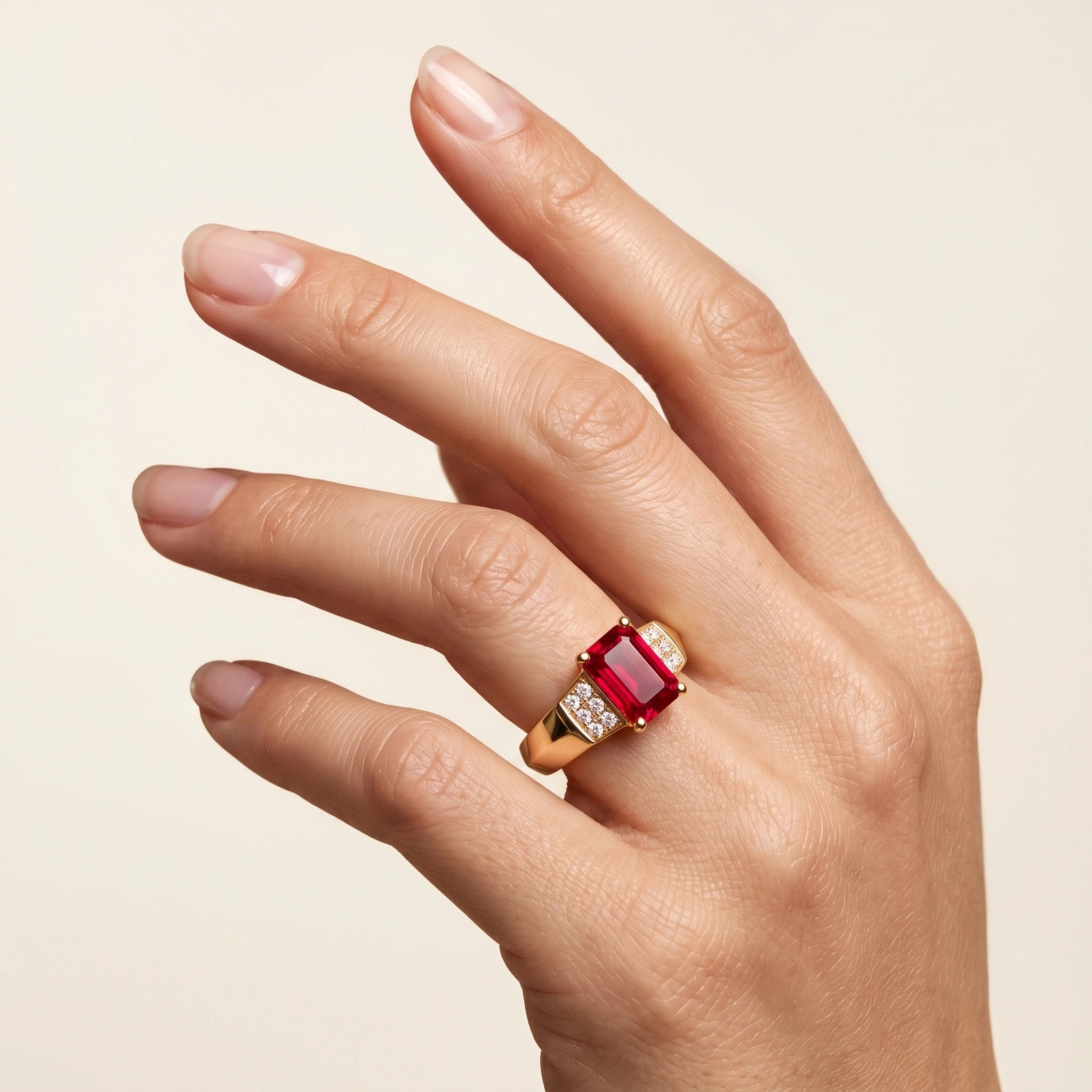 Classic Emerald-Cut Crimson Ruby Statement Ring in Yellow Gold