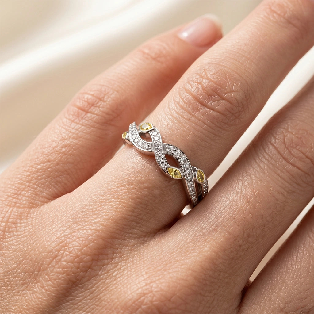 Twisted Vine Crystal and Diamond Finish  Moissanite Band in 925 Silver