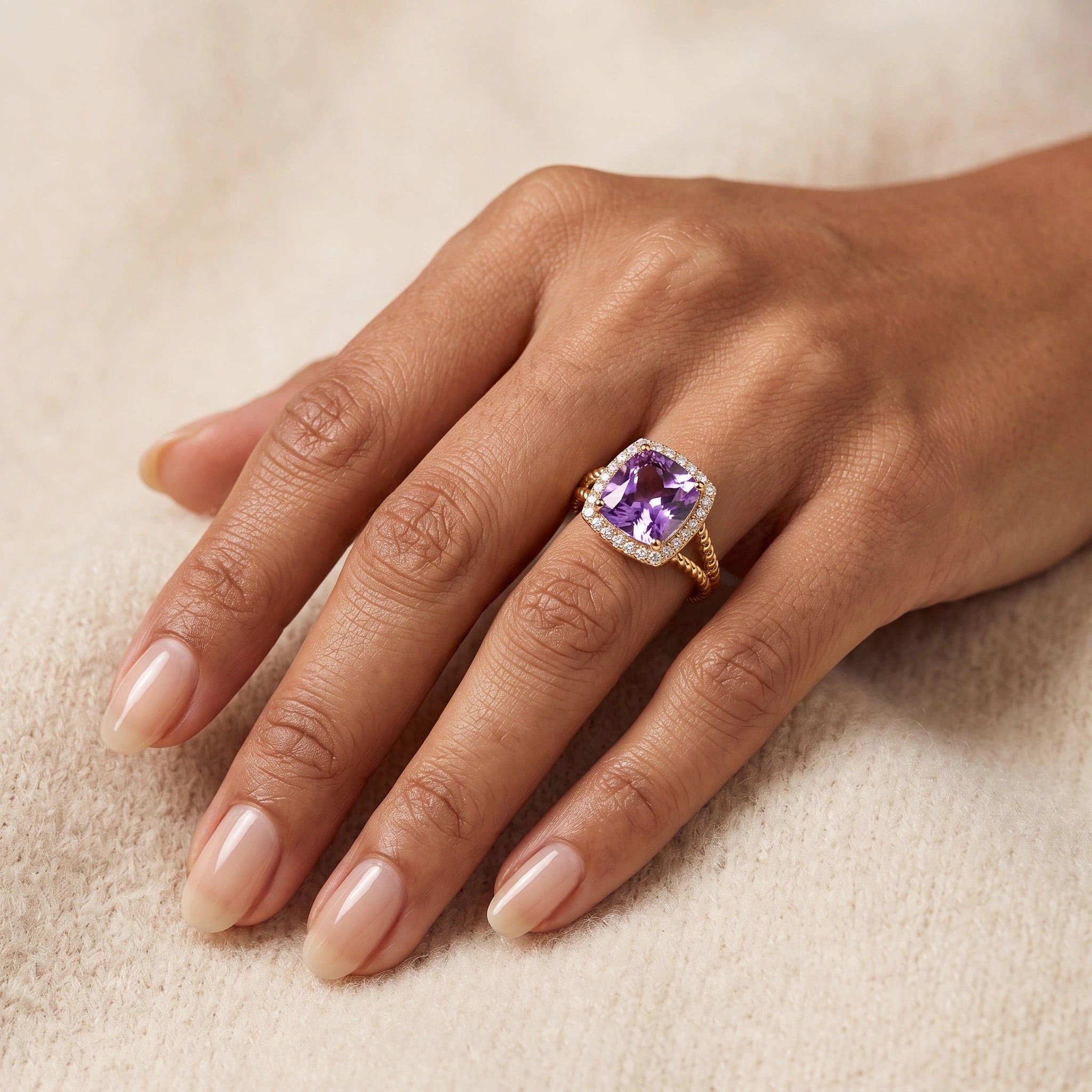 Cushion Imperial Amethyst Twisted Rope Halo Ring