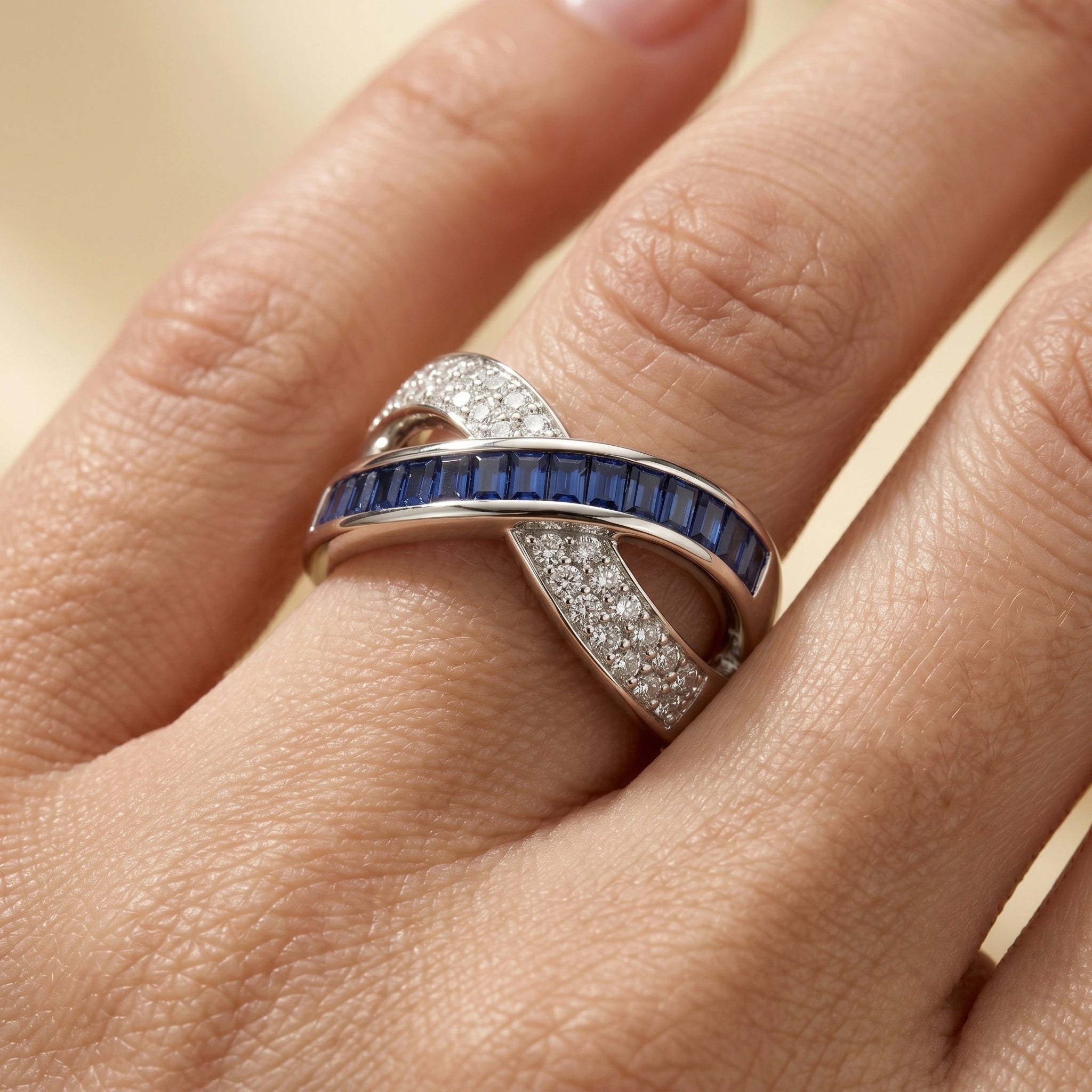 Blue Crystal Band Silver Ring