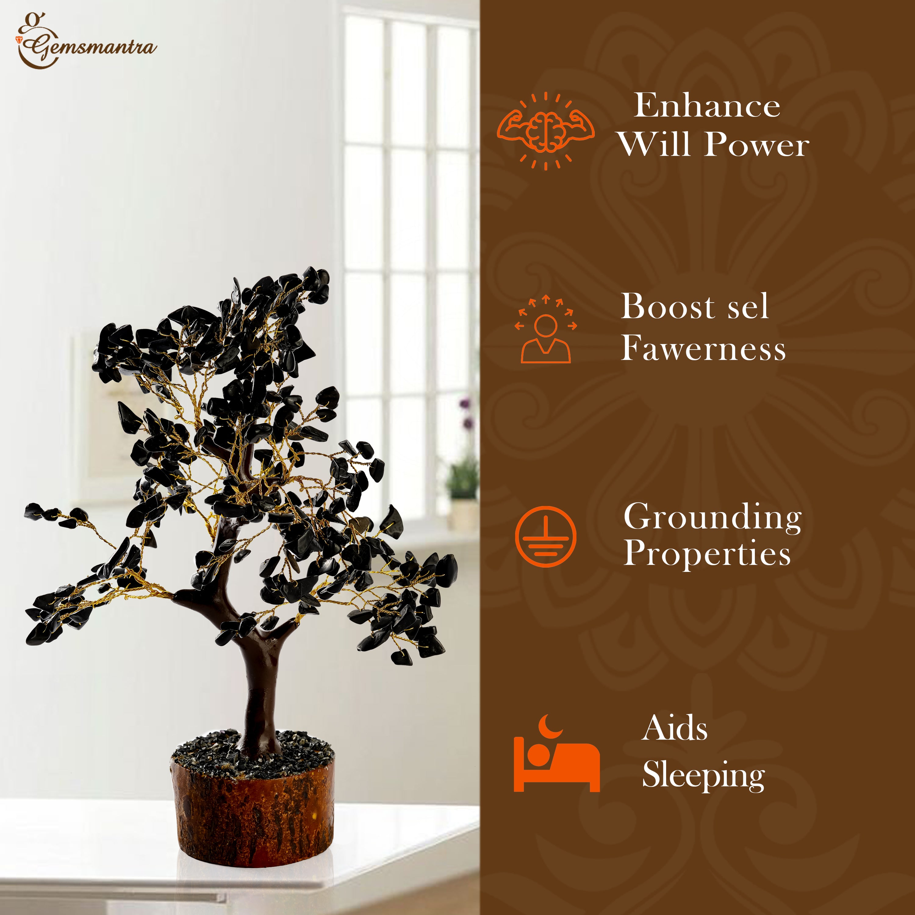 Wooden Black Agate Crystal Tree