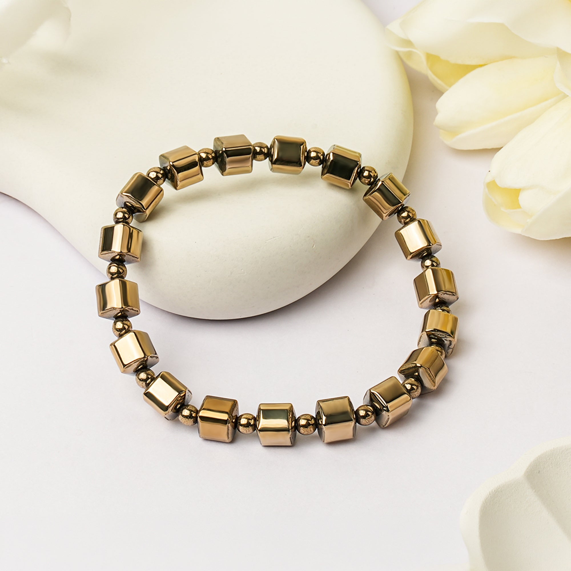 Pyrite Hematite Cube Bracelet – Wealth & Grounding