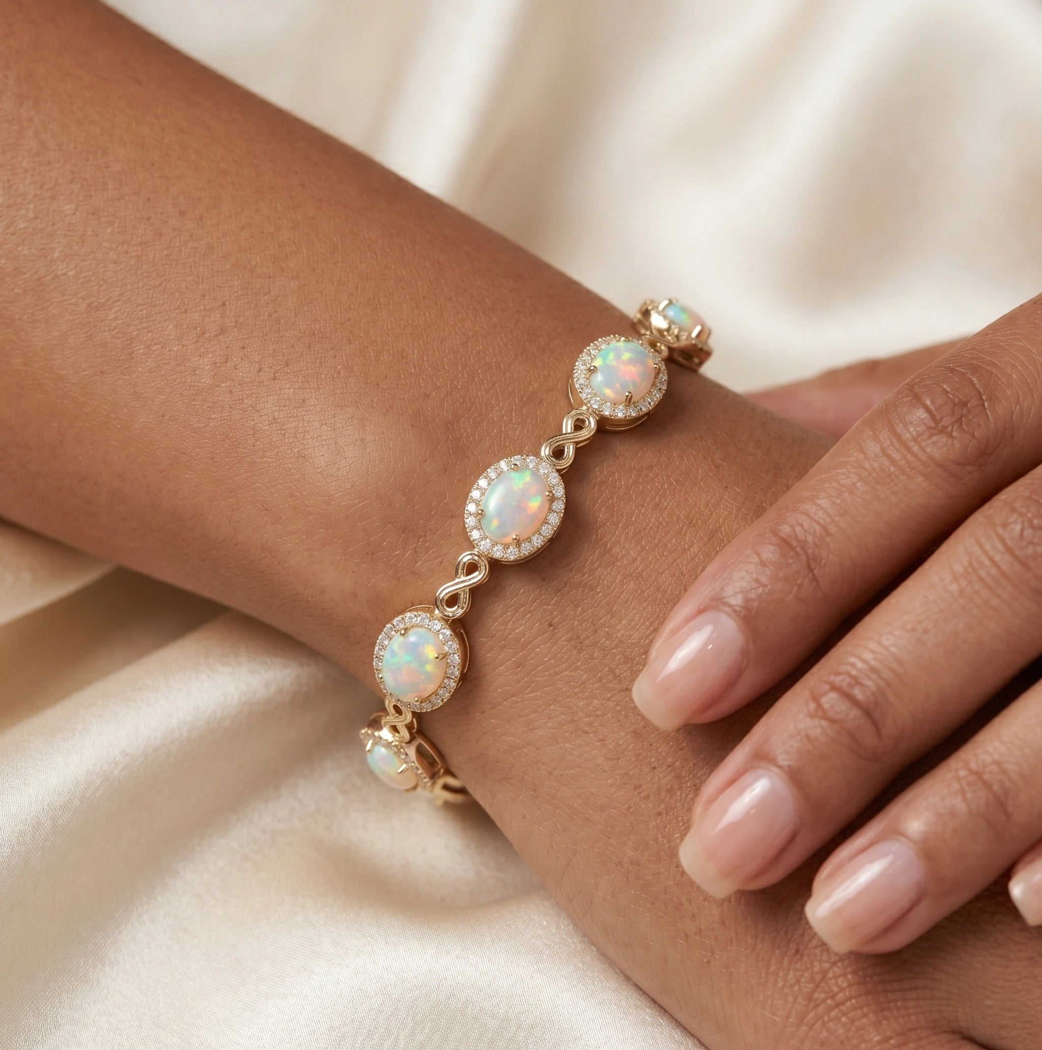 Classic Oval Opal Halo Tennis Bracelet