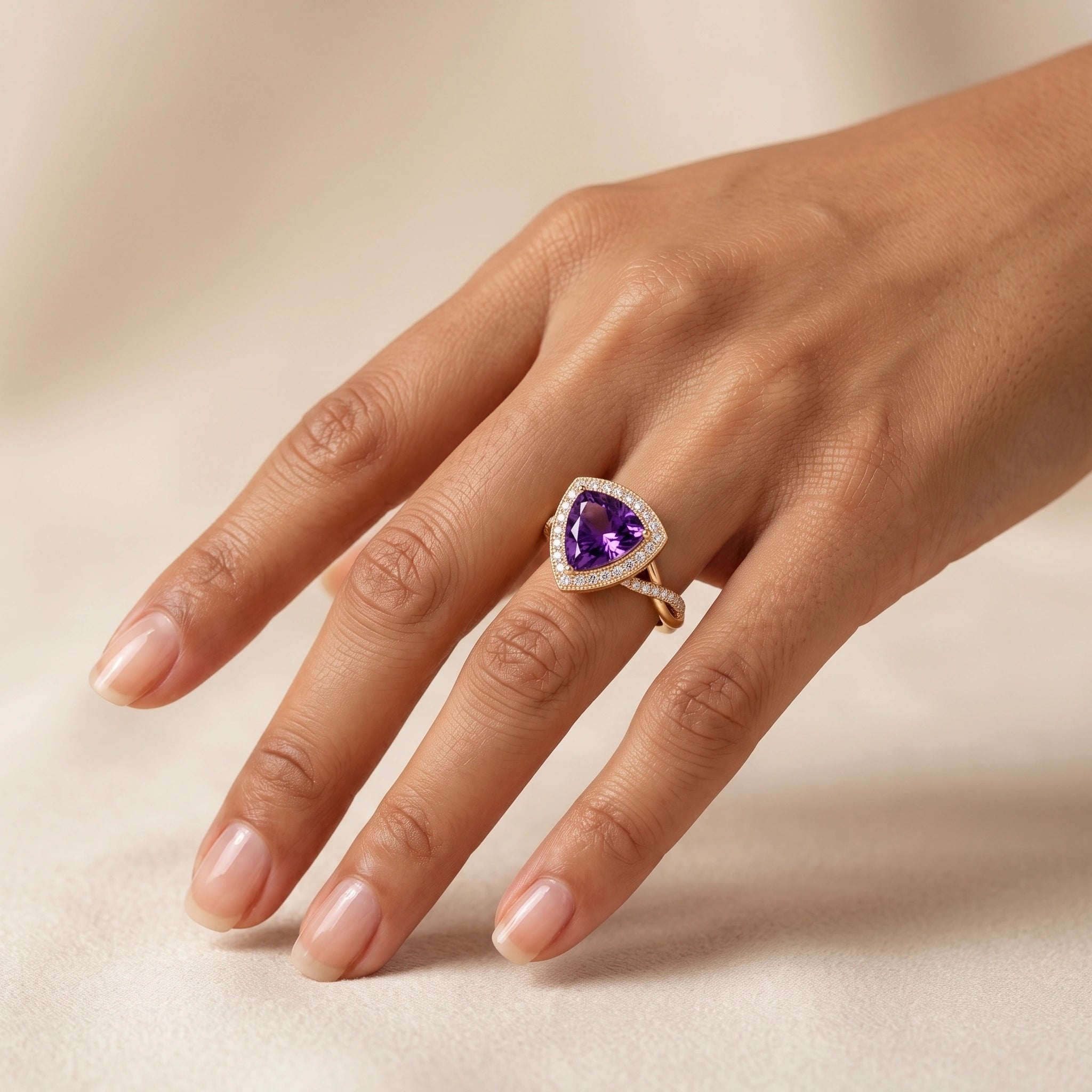 Trillion Royal Amethyst Interlocking Twisted Halo Ring