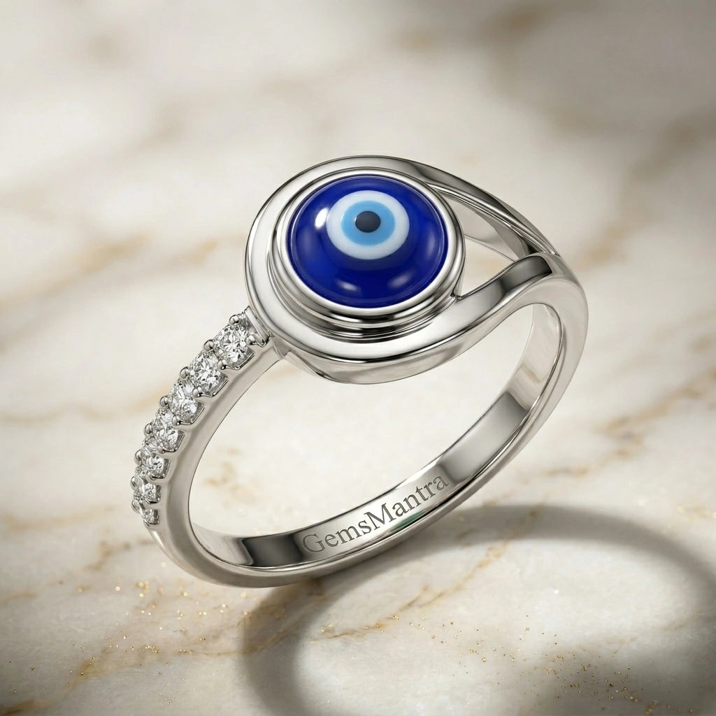 Blue Evil Eye Silver Ring
