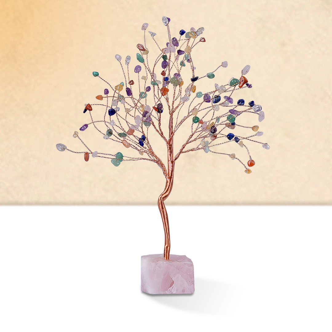 Multi Stone With Raw Rose Quartz Large Tree