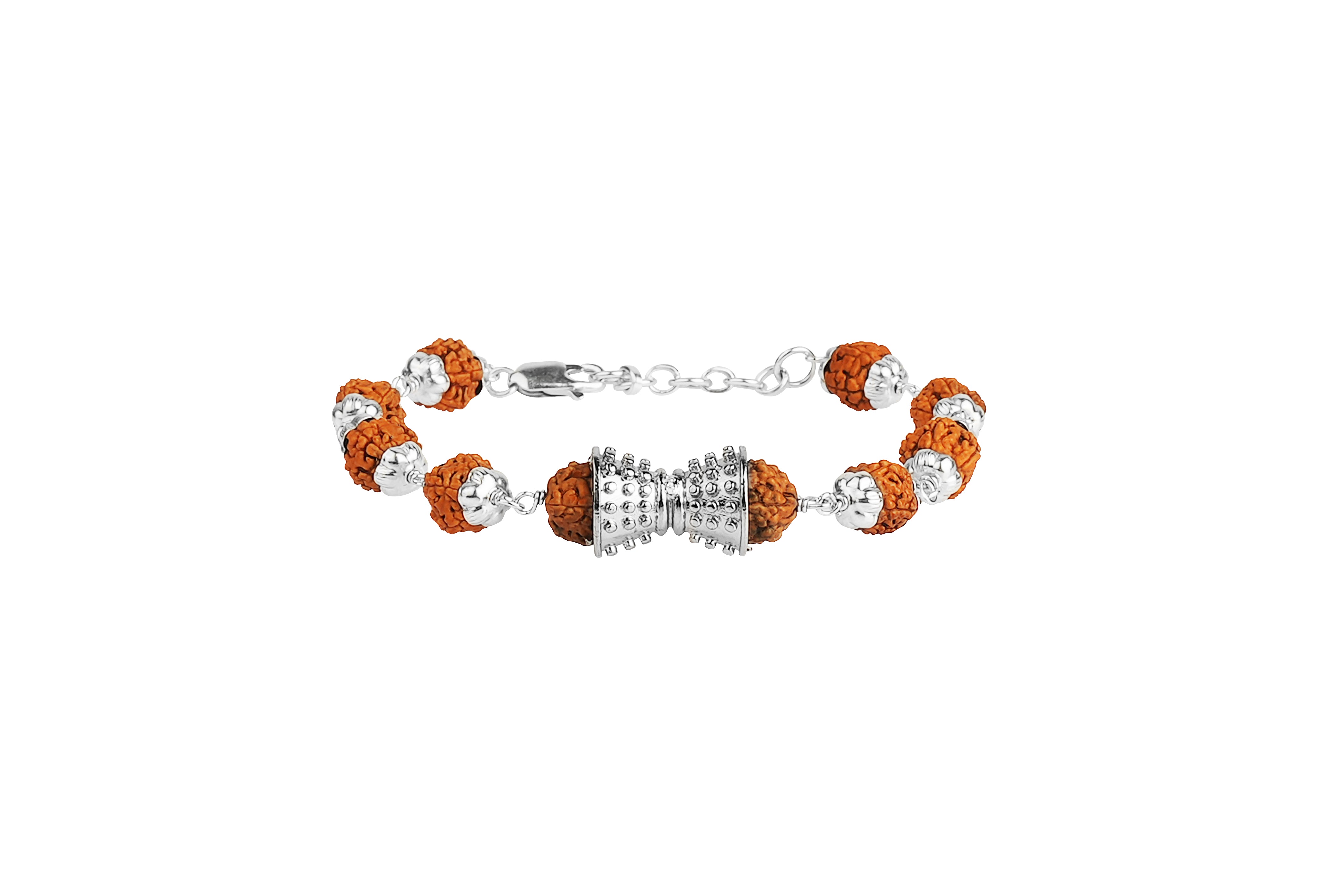 5 Mukhi Rudraksha Silver Damru Bracelet for Kids