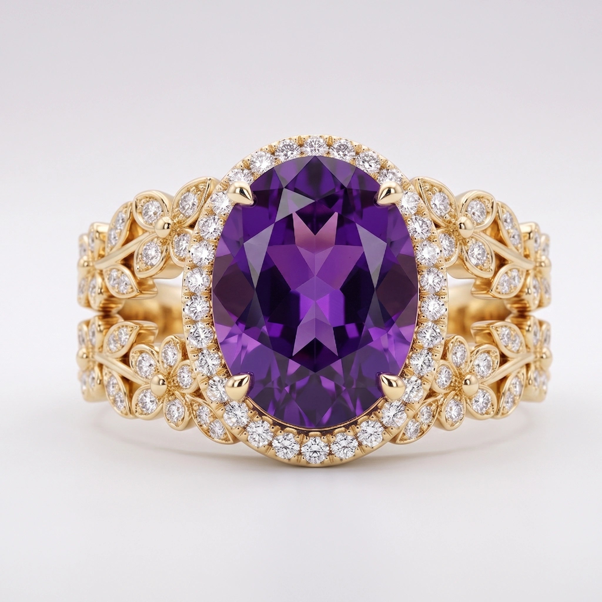 Oval Imperial Amethyst Enchanted Laurel Wide Band Halo Ring