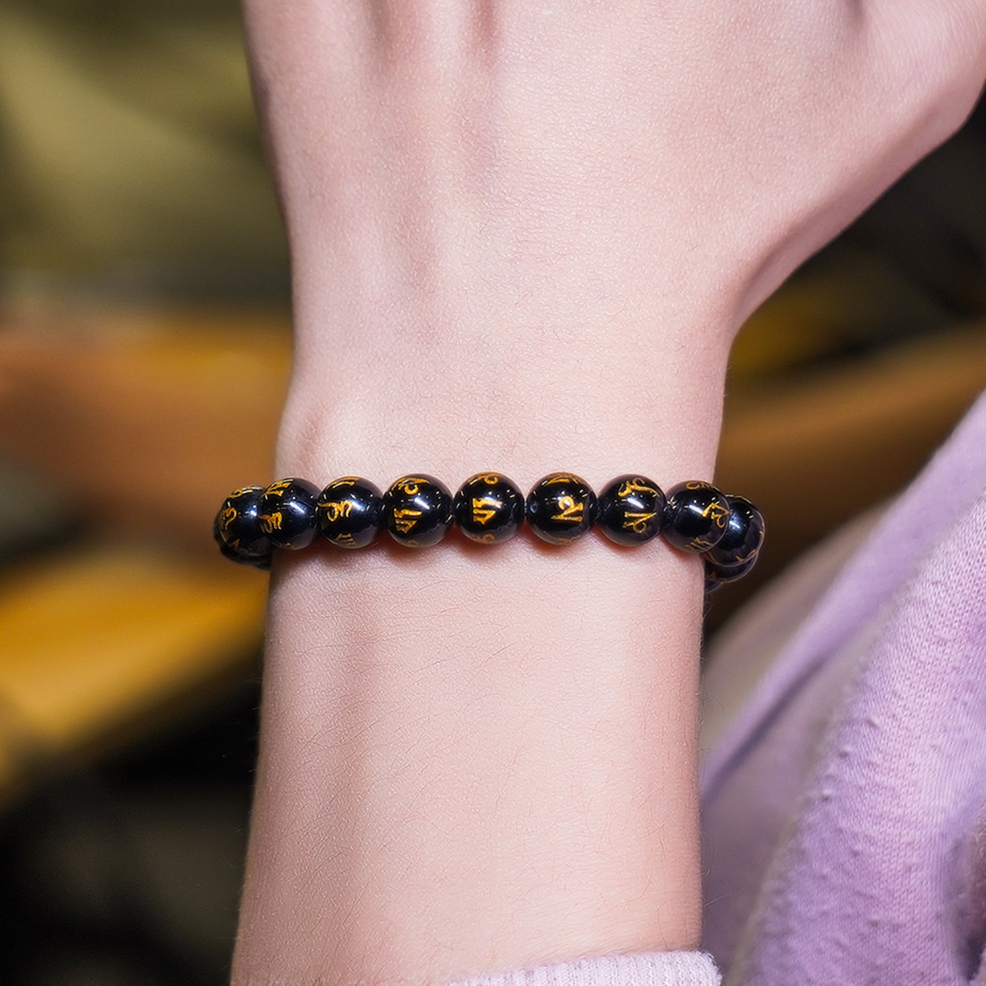 Black Om Mani Bracelet – Protection & Grounding