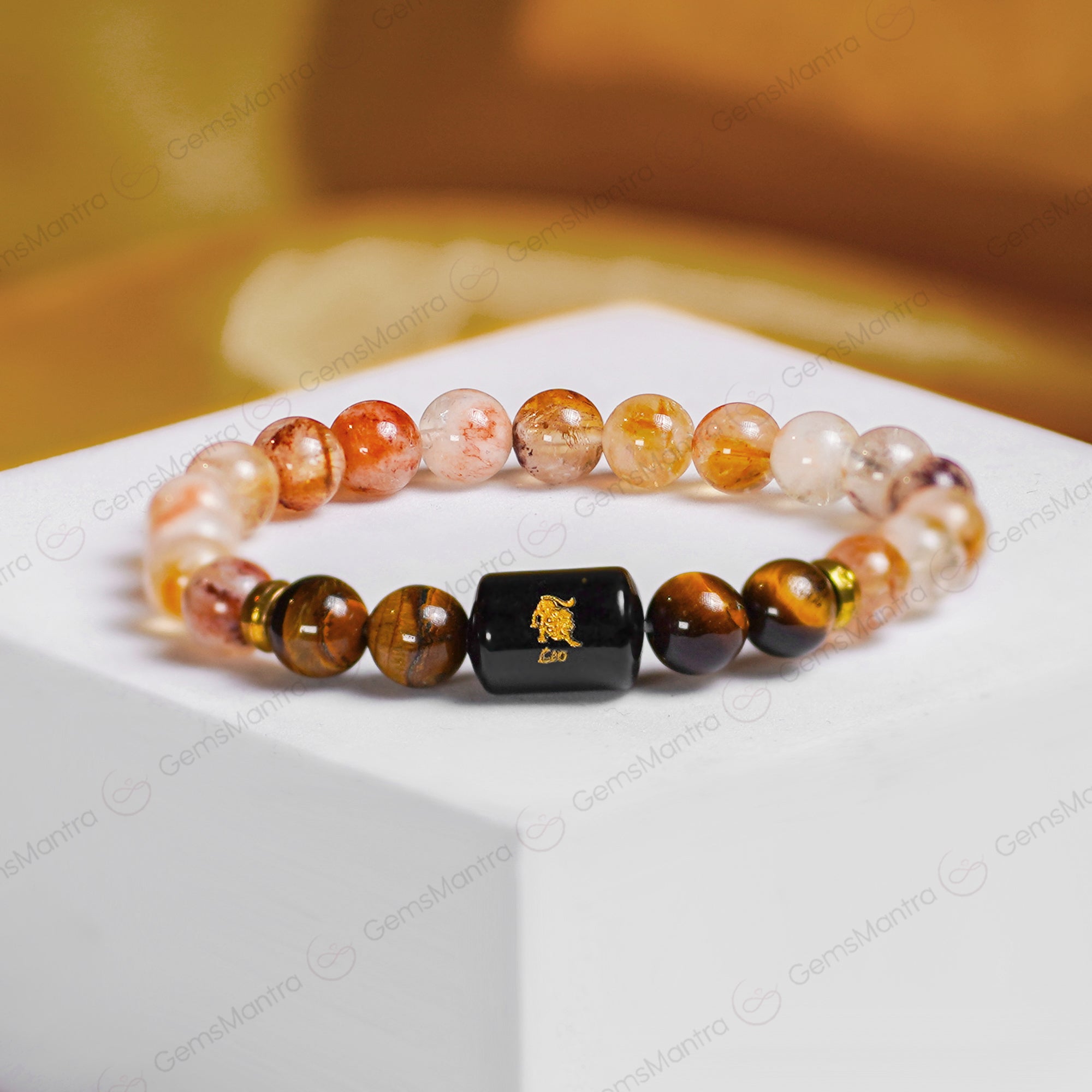 Leo Zodiac Singh Rashi Bracelet with Citrine & Tiger Eye