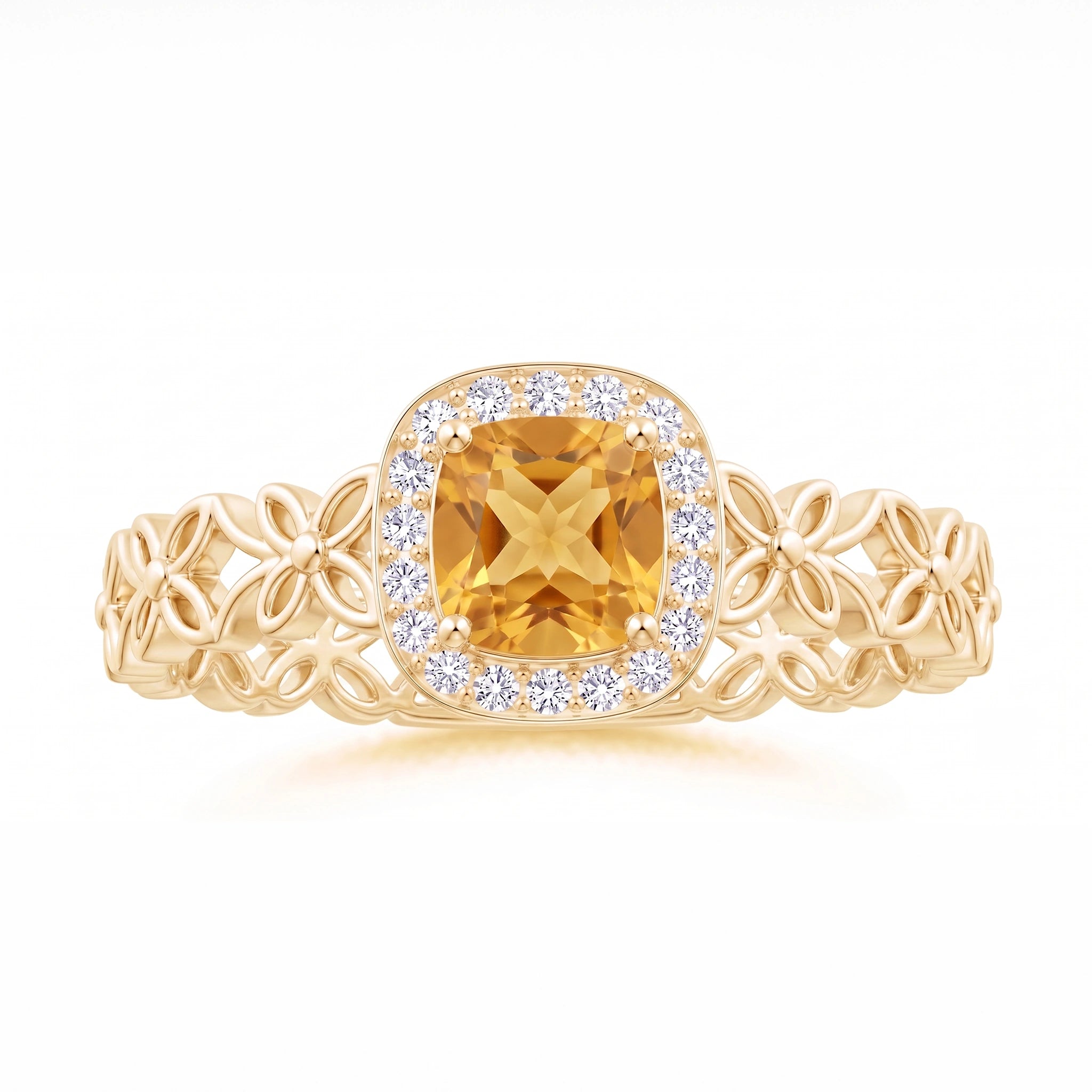 Vintage Cushion-Cut Honey Citrine Halo Filigree Ring