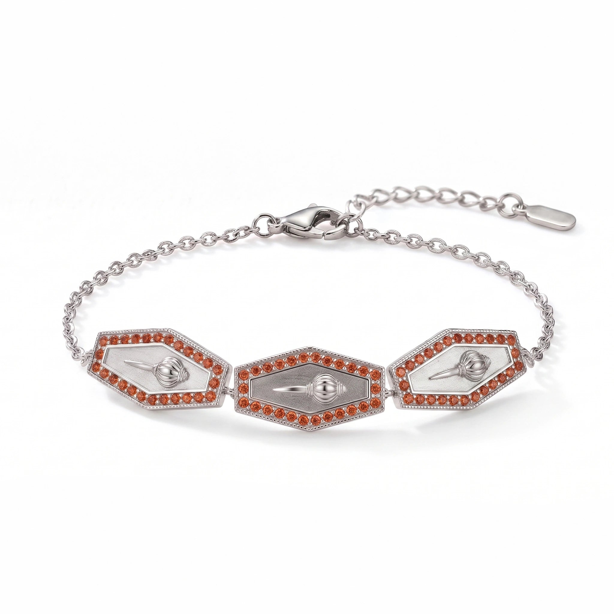 Hanuman's Mace Motif Link Bracelet  with Crystals in 925 Silver