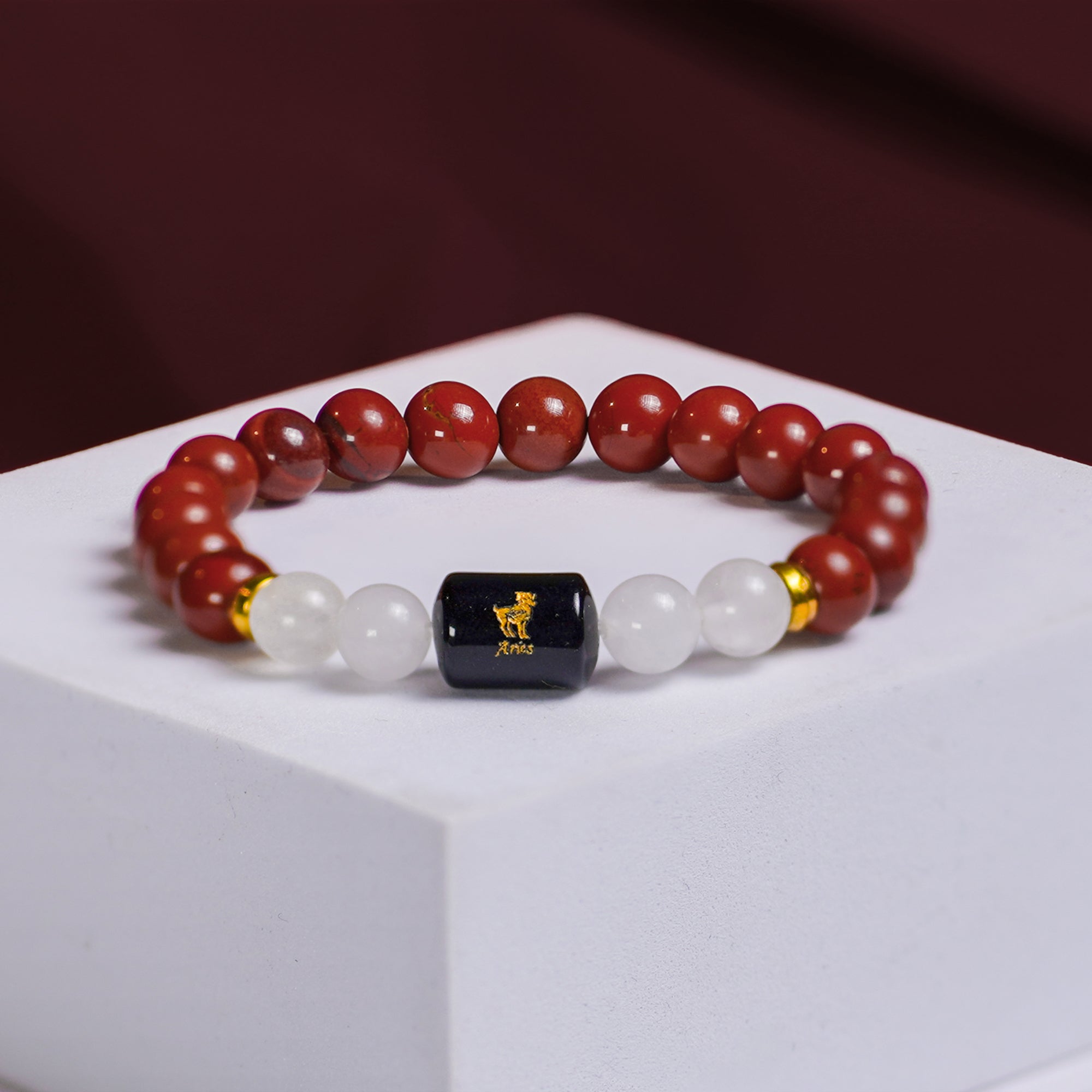 Aries (मेष राशि) Bracelet – Red Jasper & Moonstone