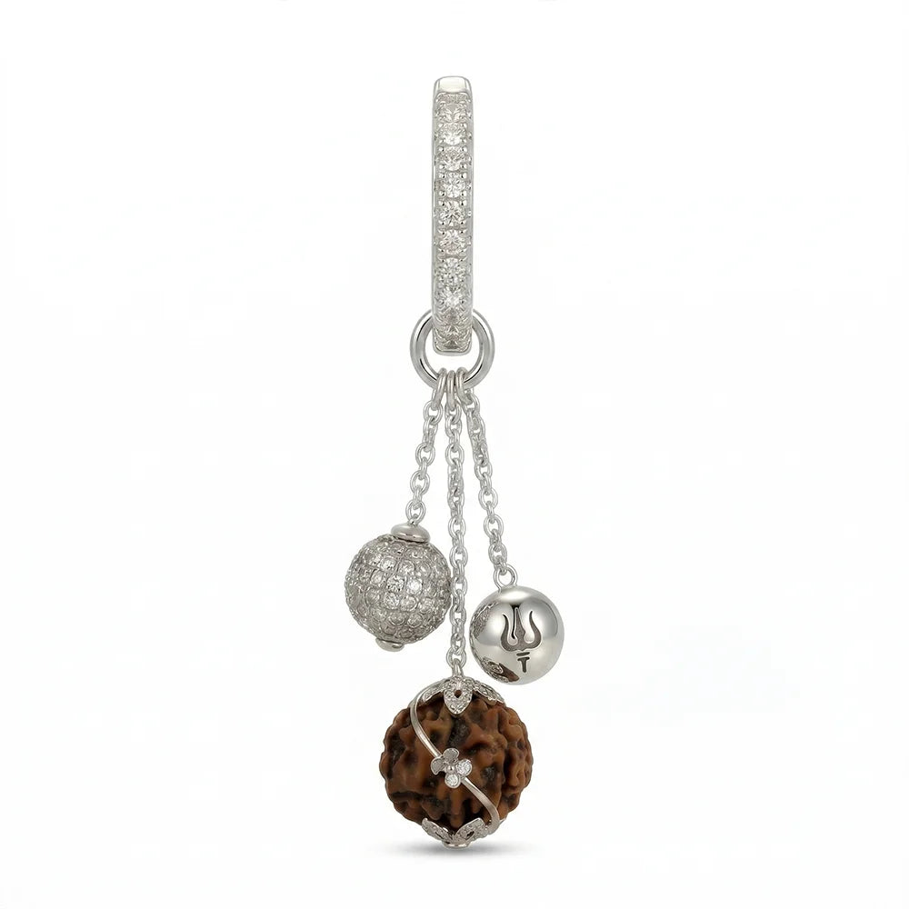Rudraksha Hoop Earrings (Trishul charm)