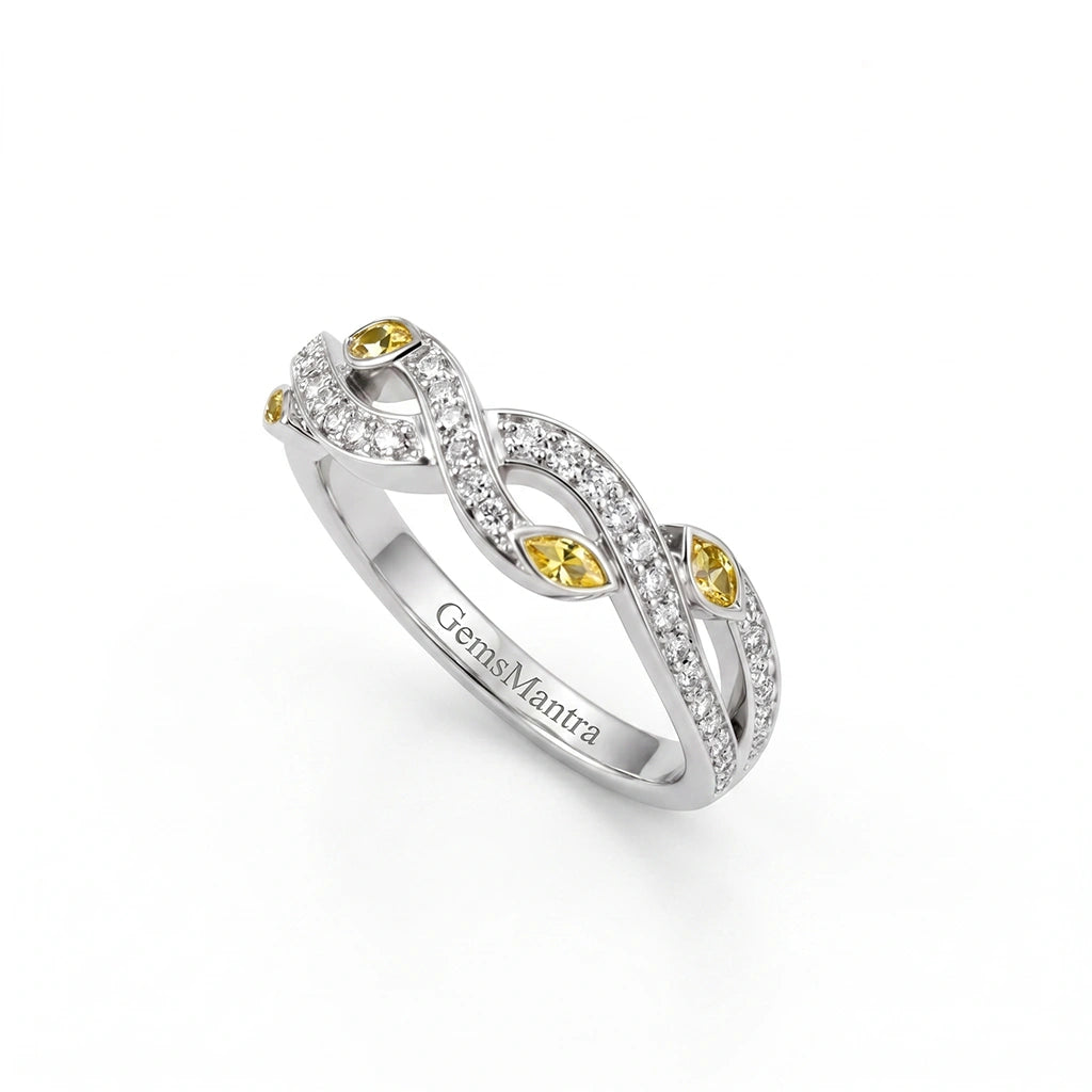 Twisted Vine Crystal and Diamond Finish  Moissanite Band in 925 Silver