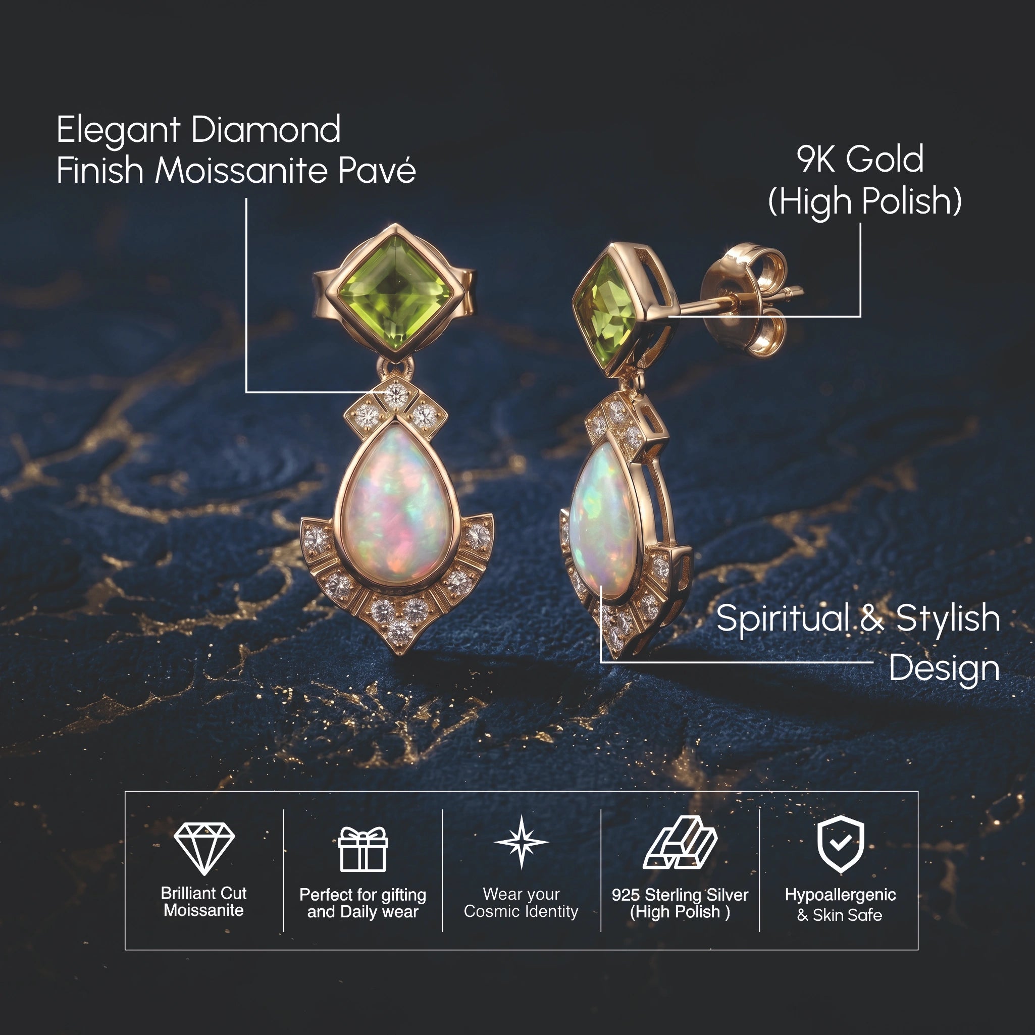 Peridot and Pear Opal Drop Stud Earrings