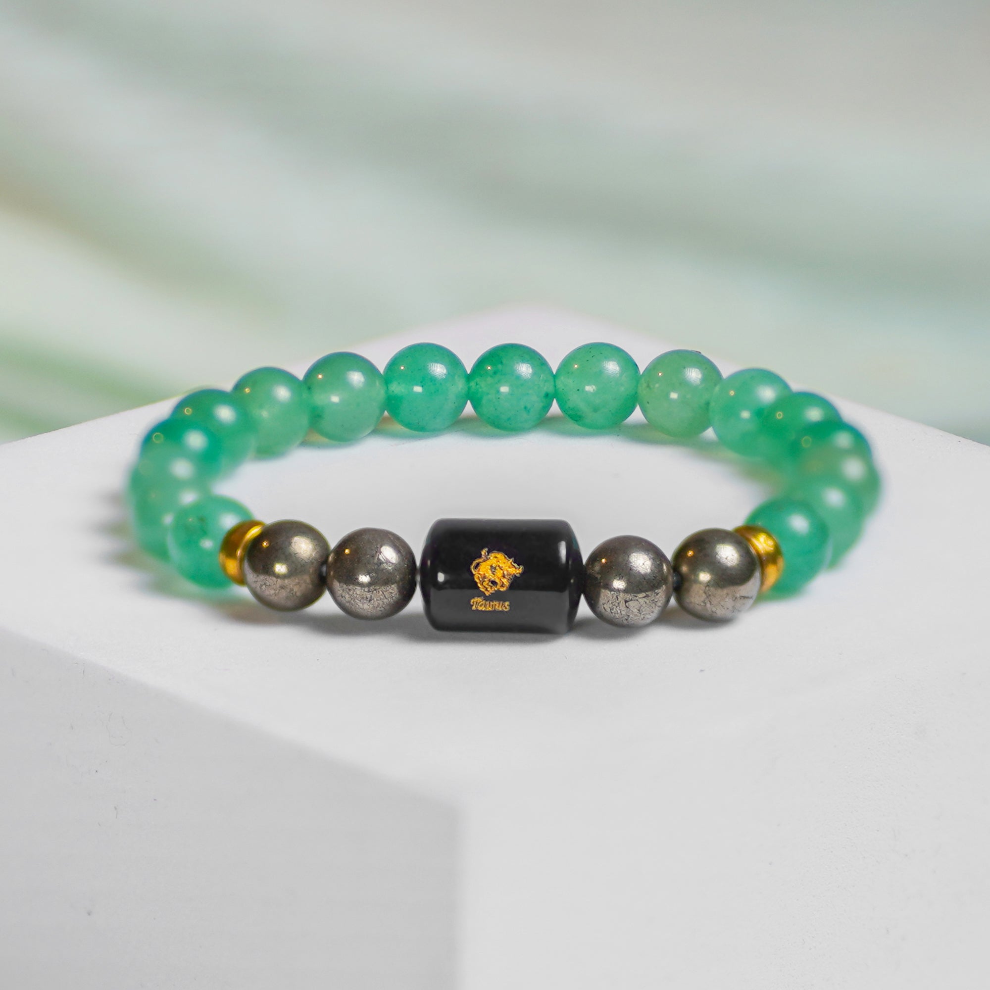 Taurus (वृषभ राशि) Bracelet – Green Aventurine & Pyrite