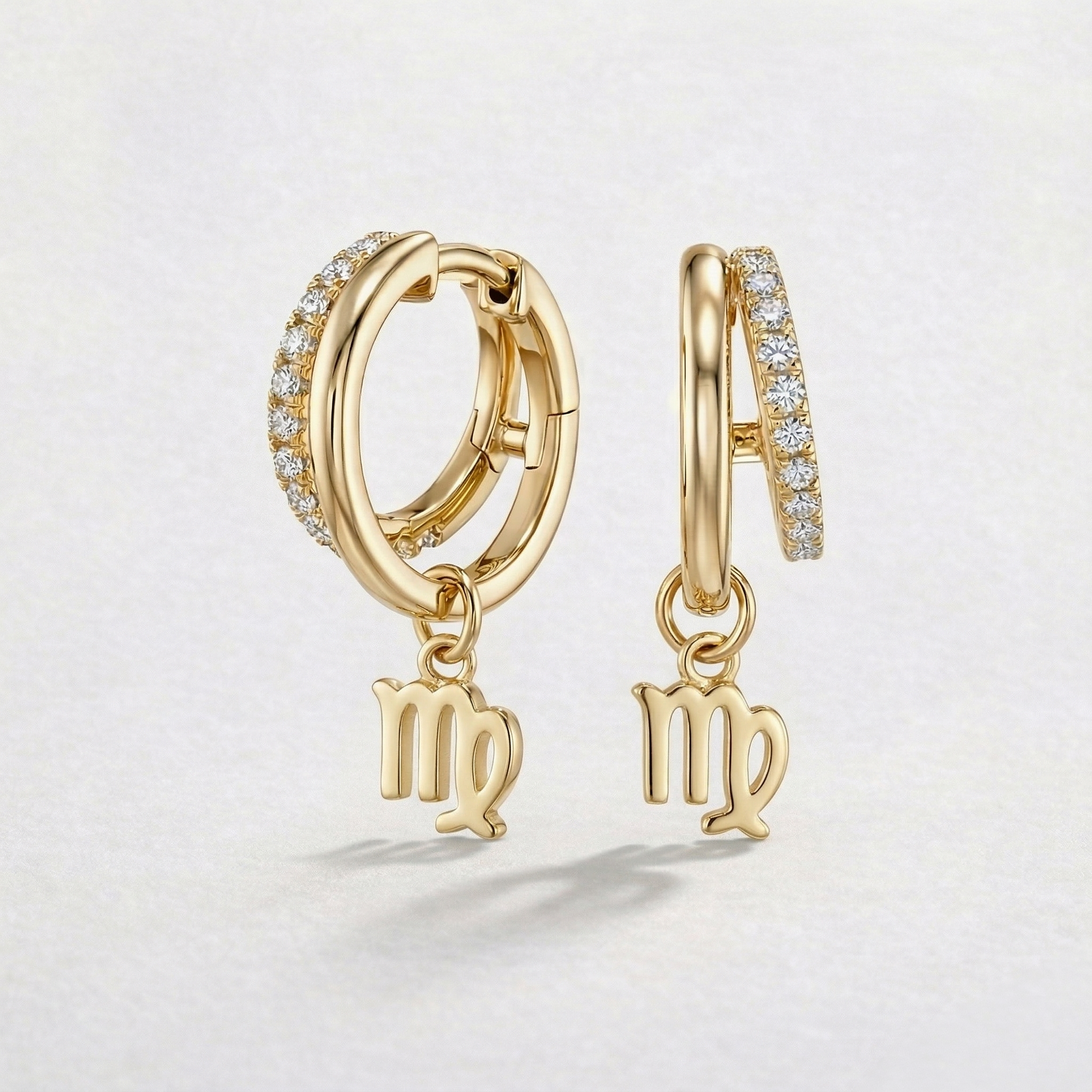 Diamond Finish Moissanite Pavé Hoop Earrings with Virgo Zodiac Drop (Gold-Plated)