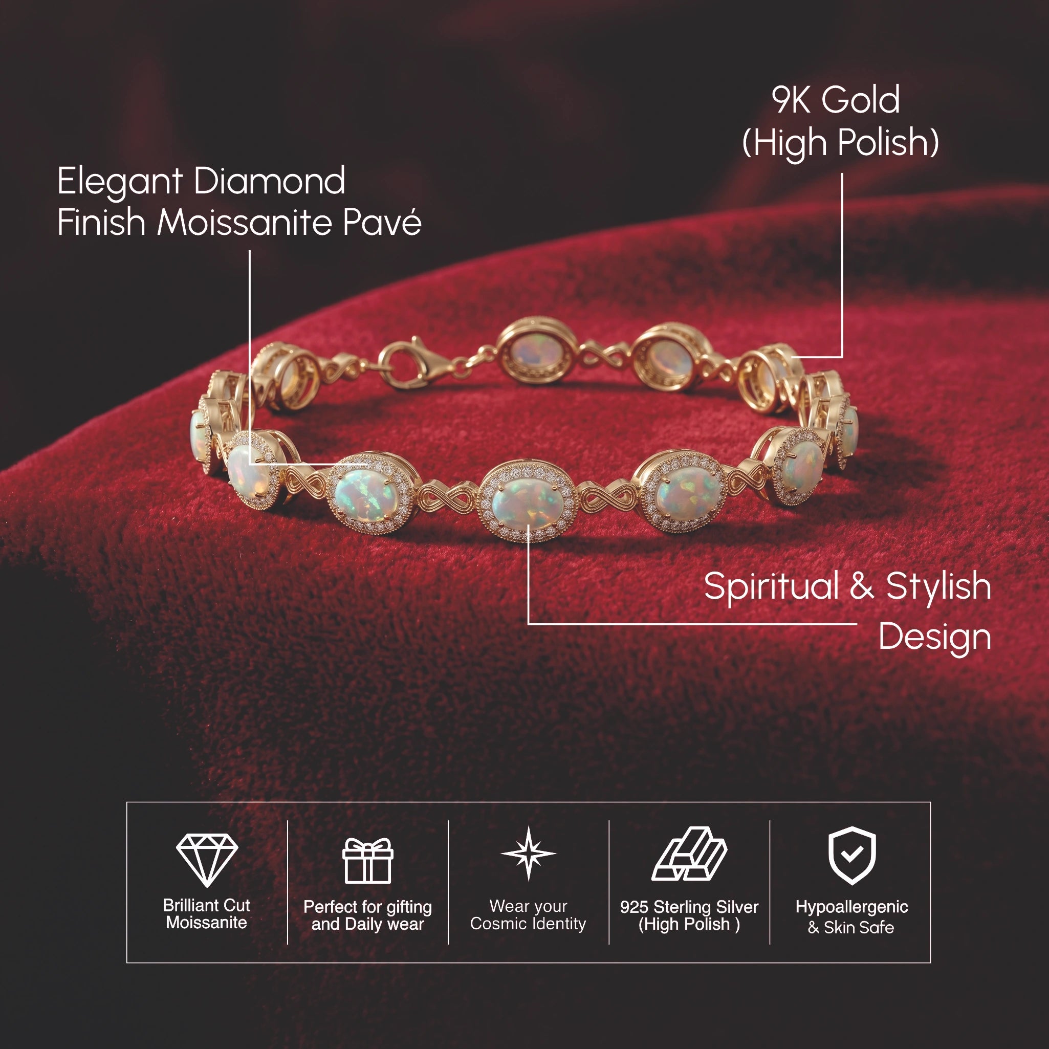 Classic Oval Opal Halo Tennis Bracelet
