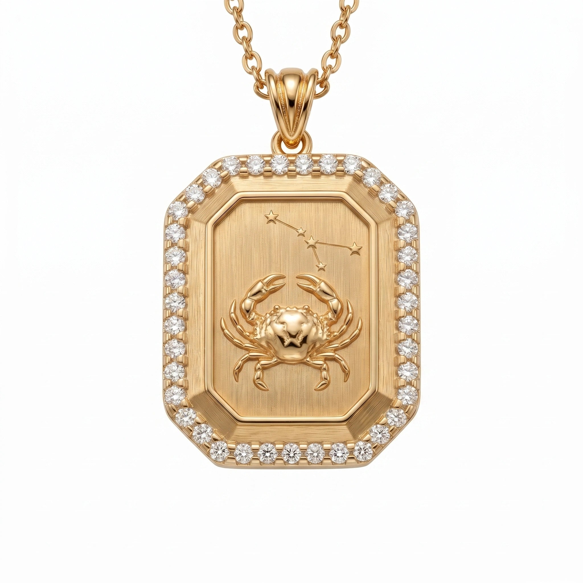 Vintage-Style Cancer Zodiac Constellation Diamond Finish  Moissanite Halo Pendant in Gold-Plated