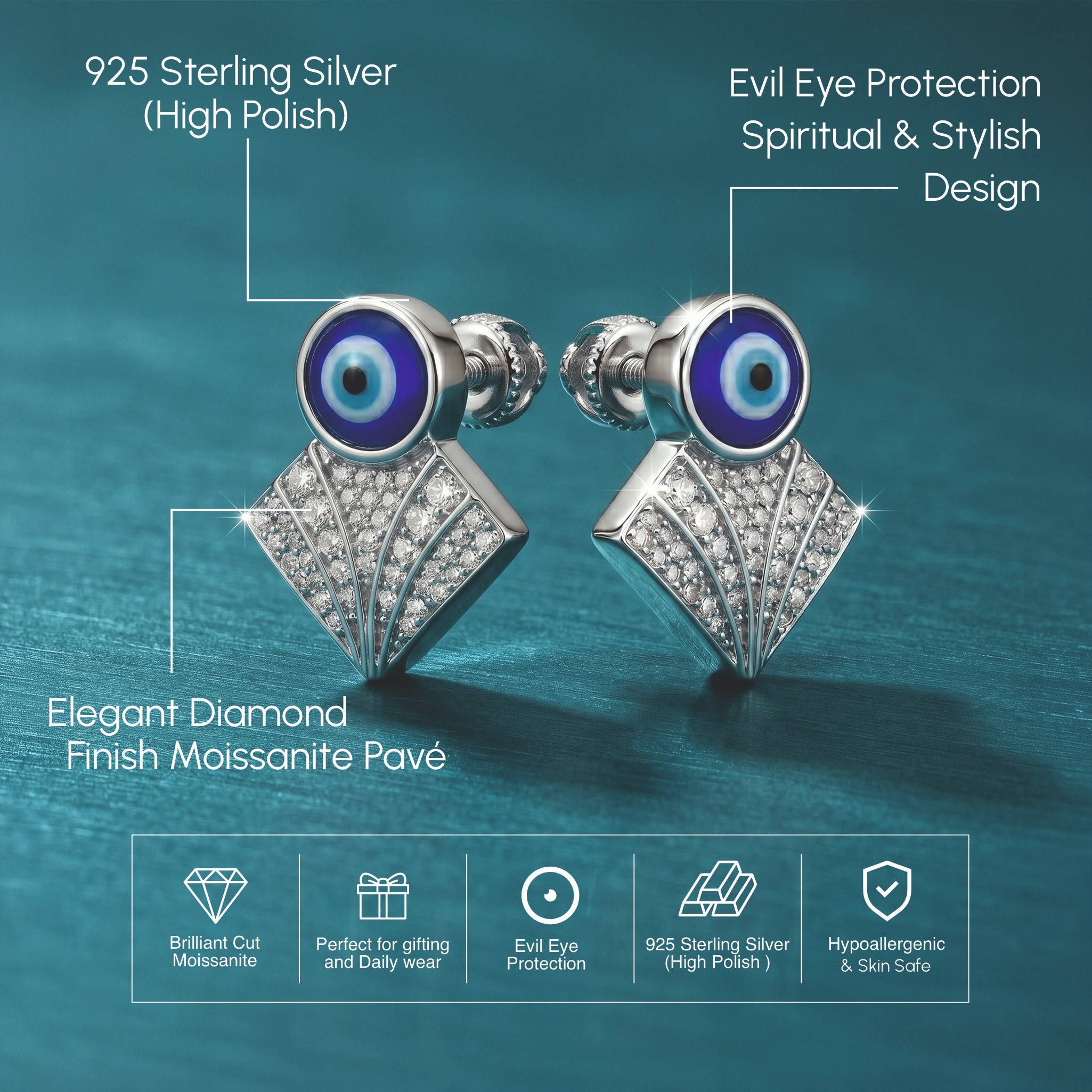 Evil Eye Drop Silver Earrings