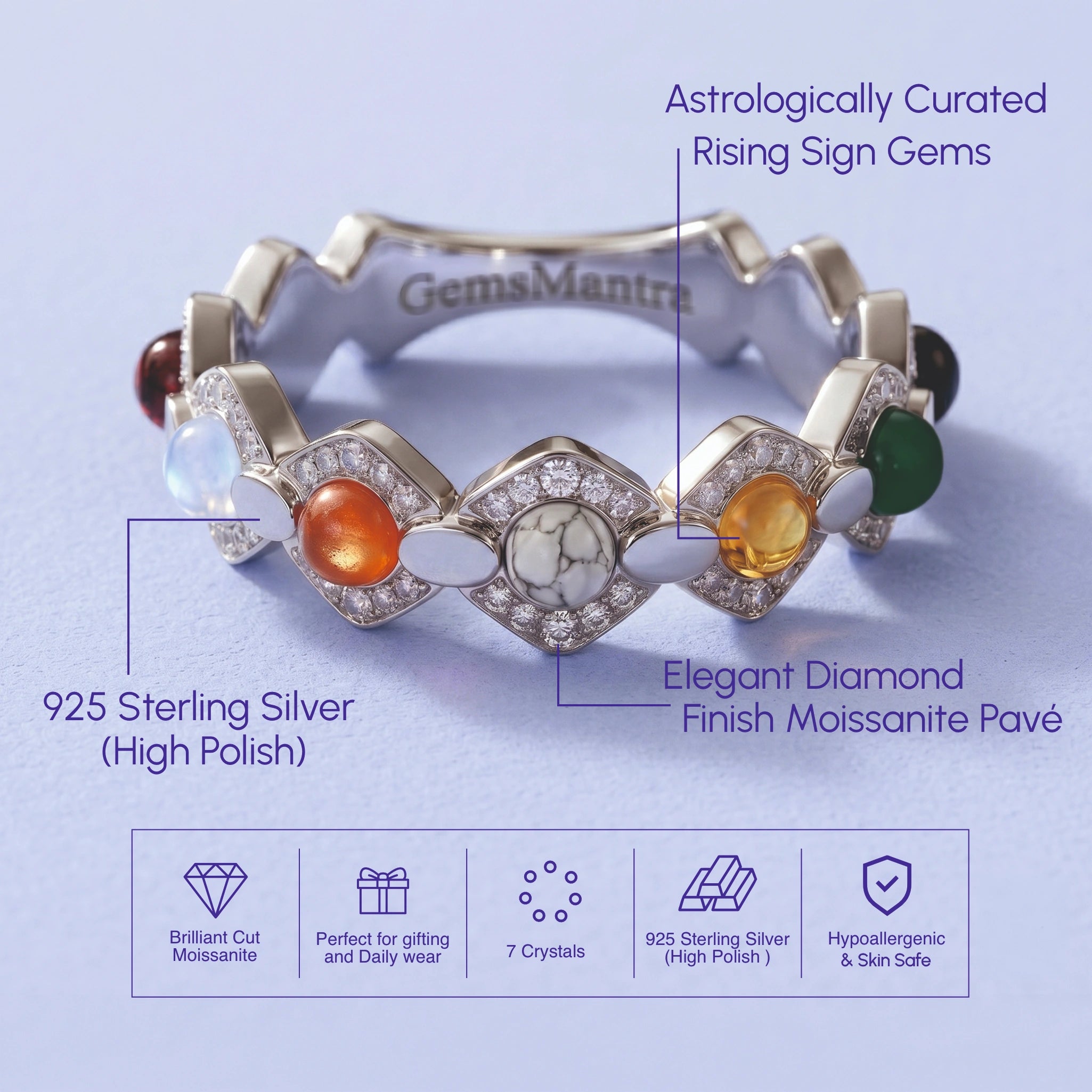 7 Chakra Healing Silver Ring