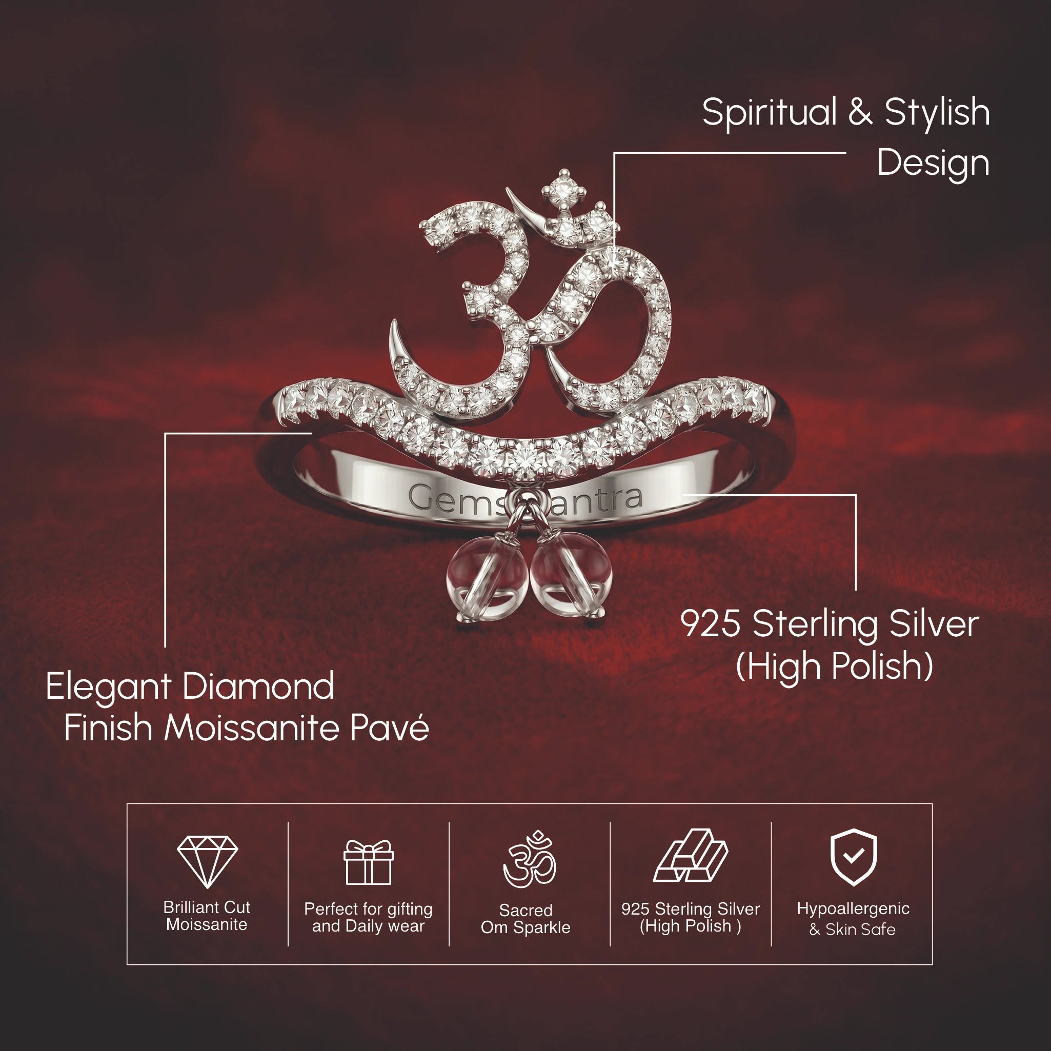 OM Charm  Silver Ring