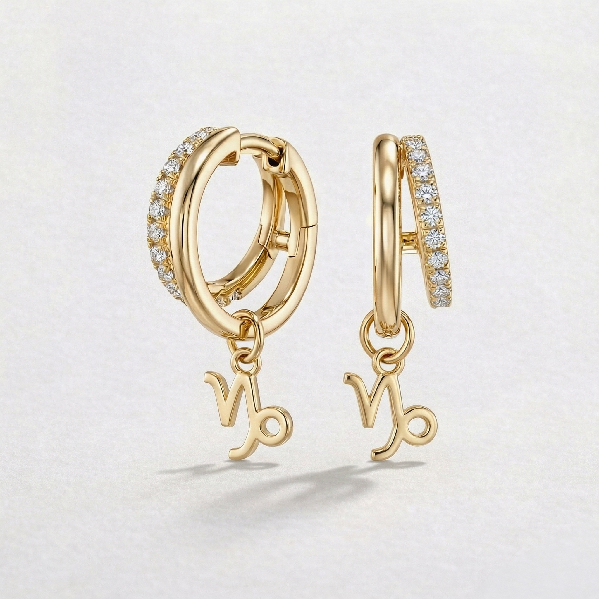 Diamond Finish Moissanite Pavé Hoop Earrings with Capricorn Zodiac Drop (Gold-Plated)