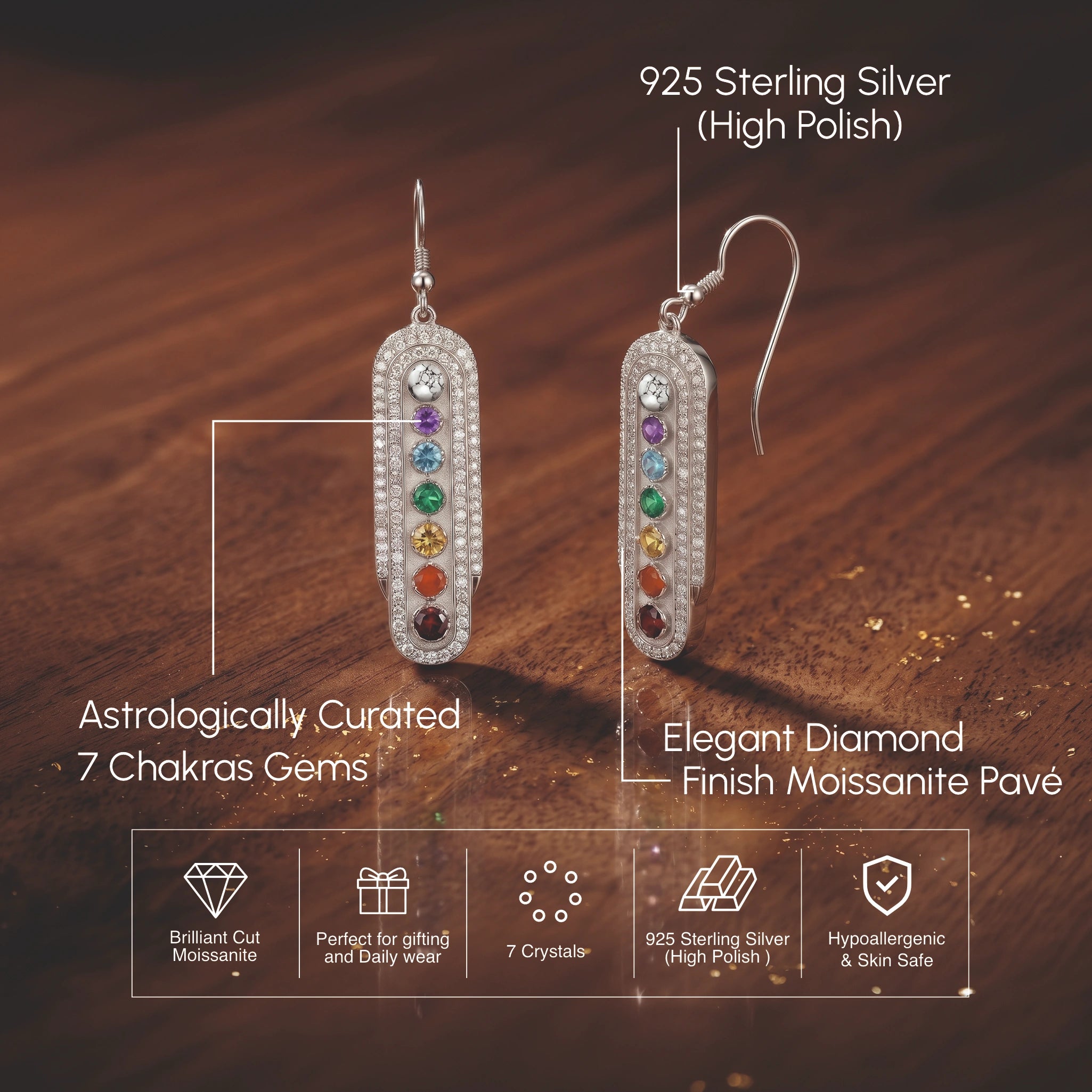 Navratna Drop Silver Earrings
