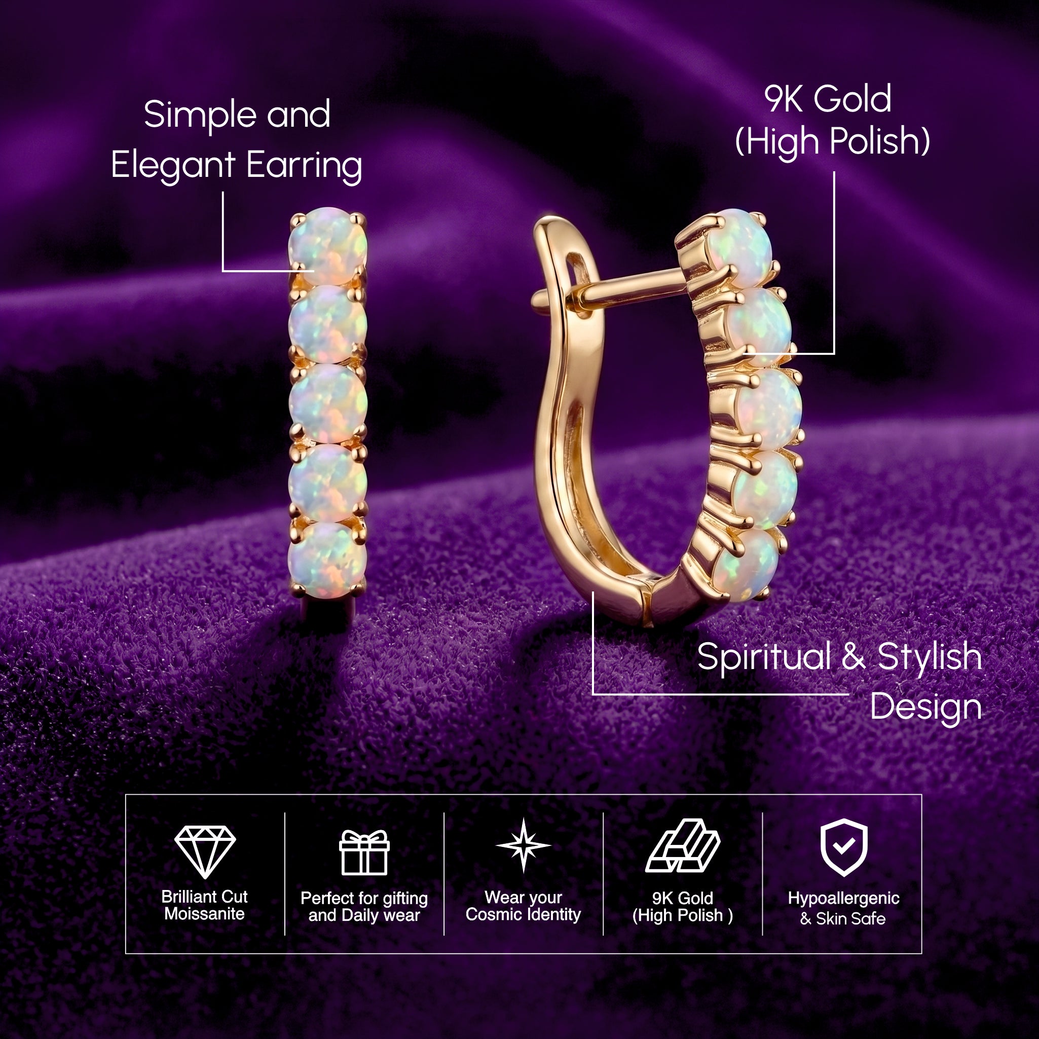 Prong-Set Round Opal Half Hoop Earrings – for Women