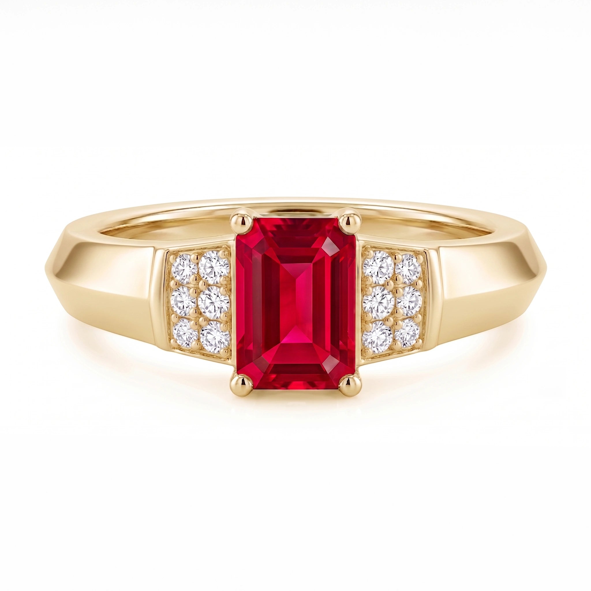 Classic Emerald-Cut Crimson Ruby Statement Ring in Yellow Gold