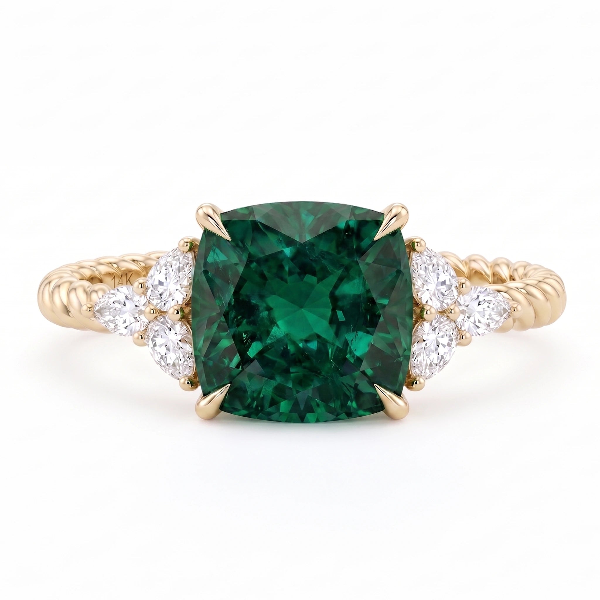 Cushion-Cut Forest Green Crystal Twisted Rope Ring