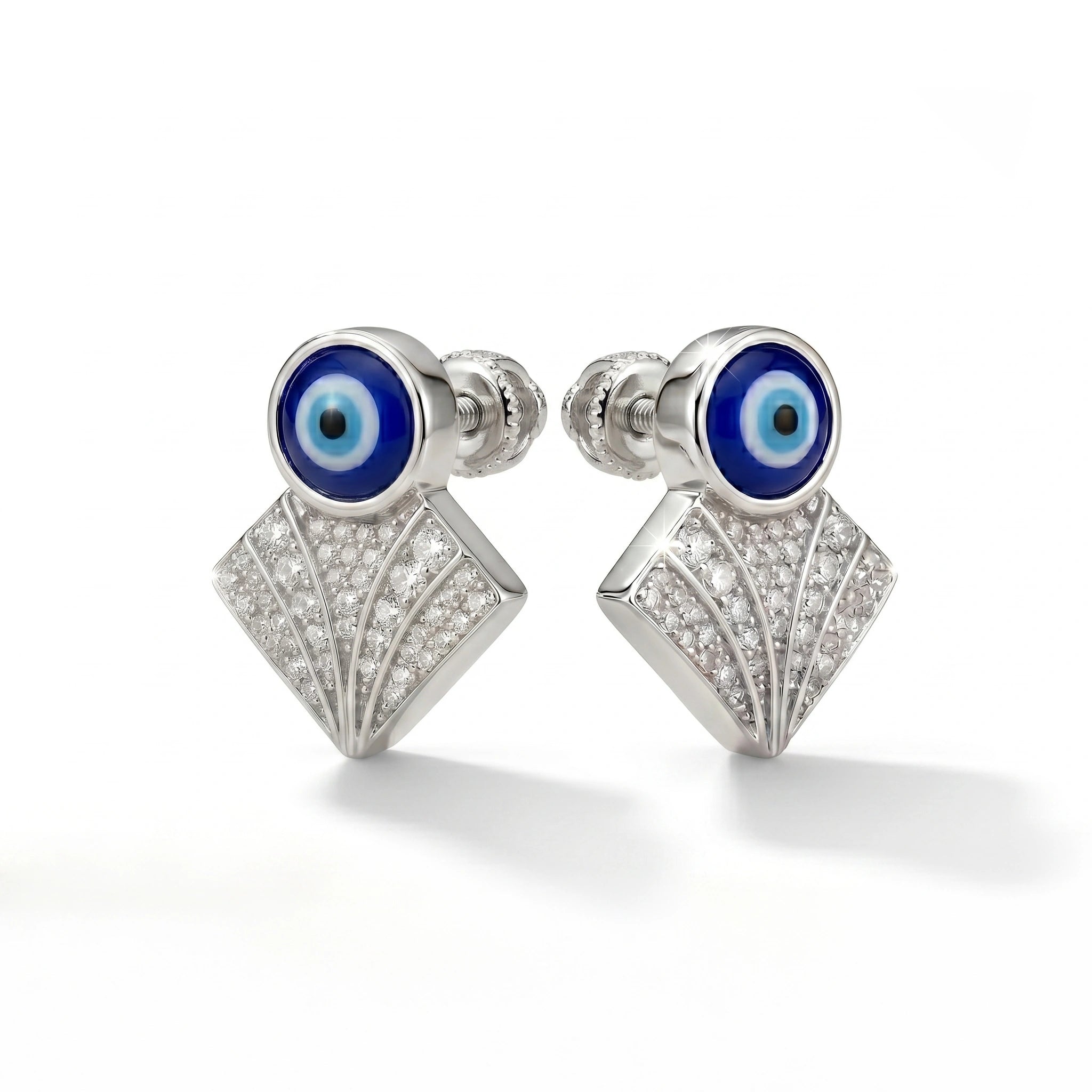 Evil Eye Drop Silver Earrings
