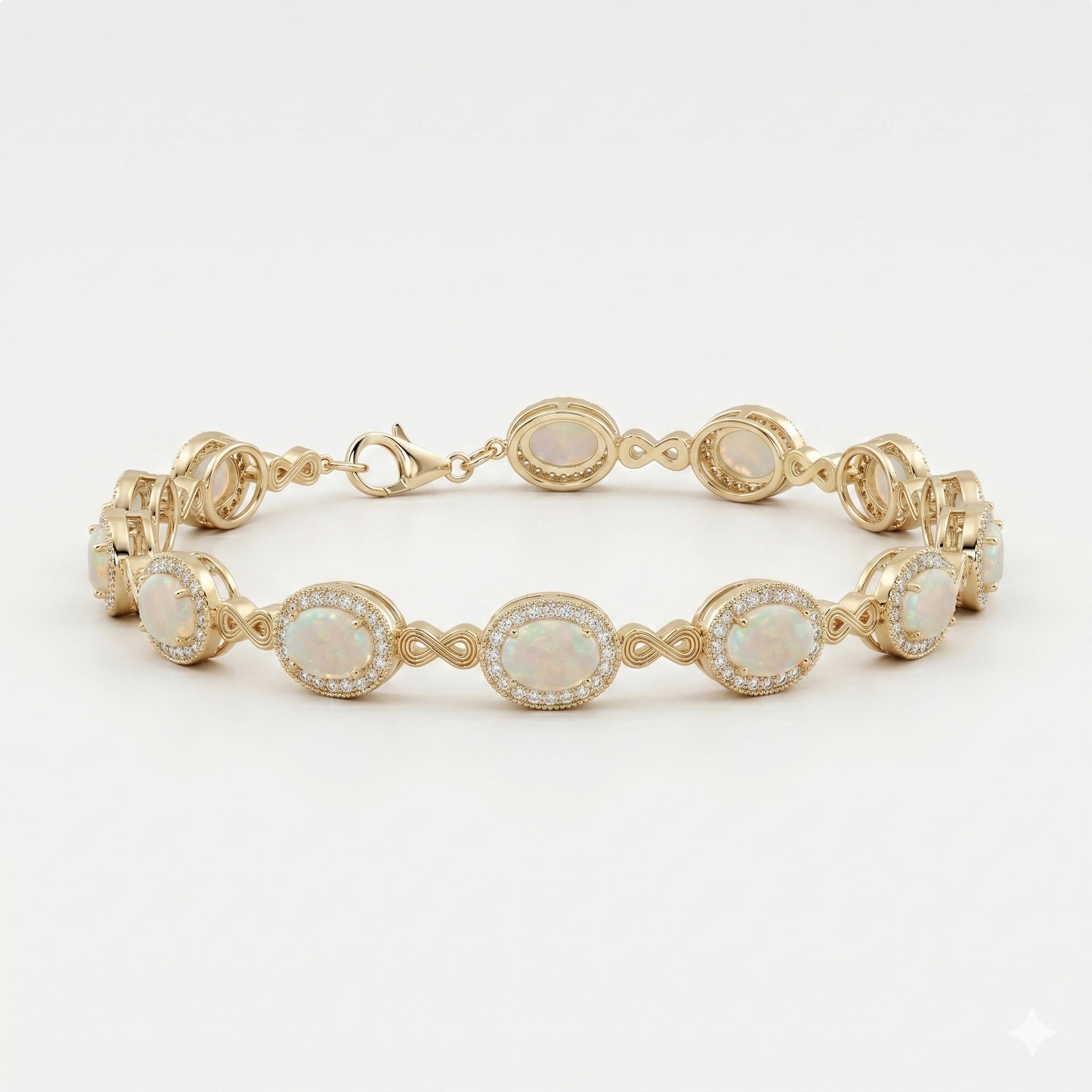 Classic Oval Opal Halo Tennis Bracelet