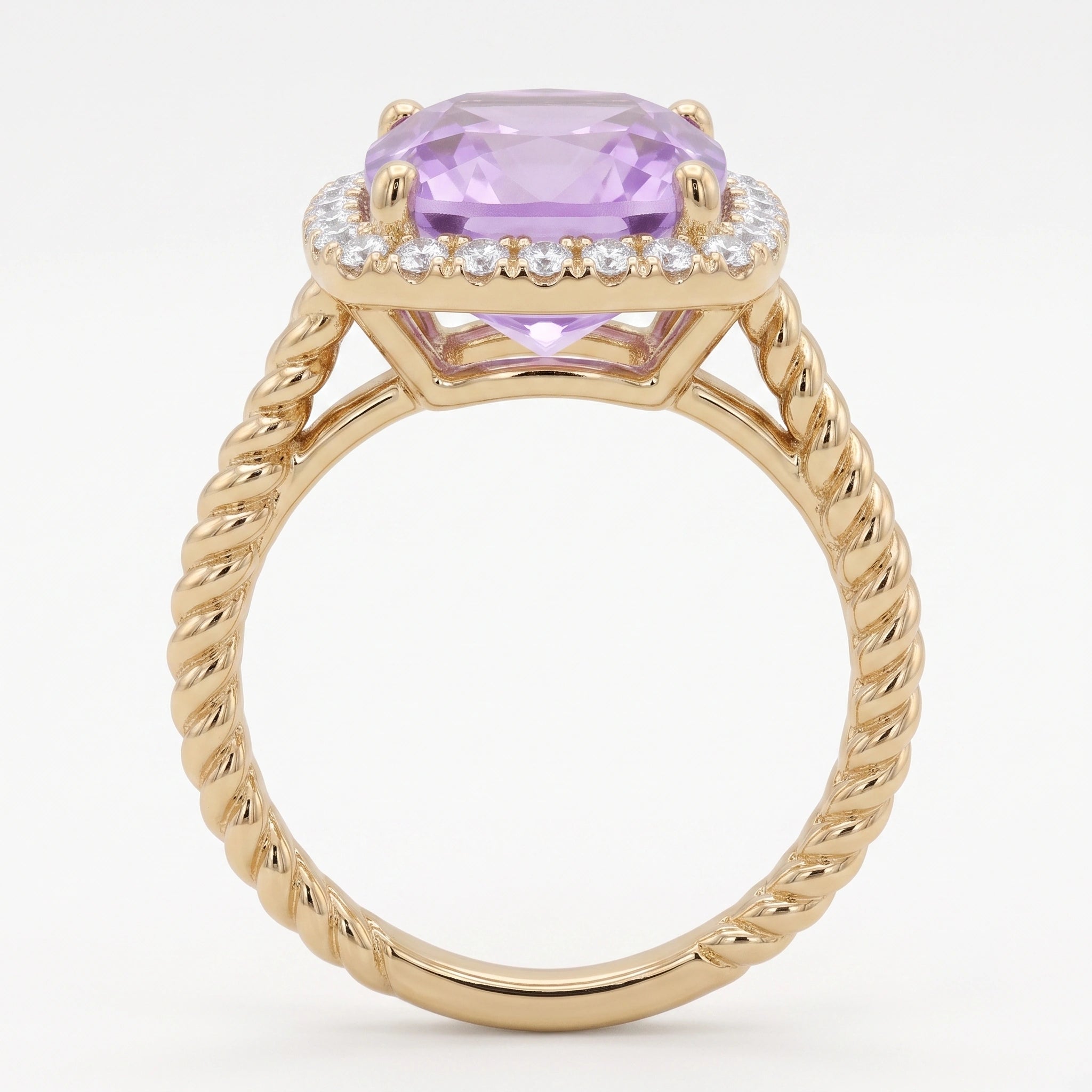 Cushion Imperial Amethyst Twisted Rope Halo Ring