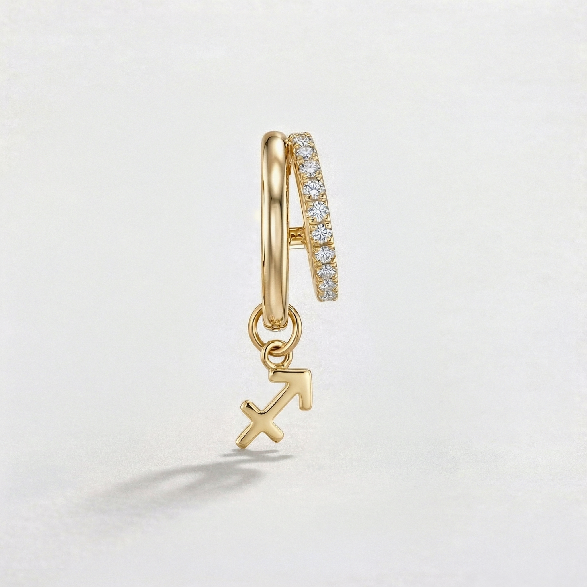 Diamond Finish Moissanite Pavé Hoop Earrings with Sagittarius Zodiac Drop (Gold-Plated)