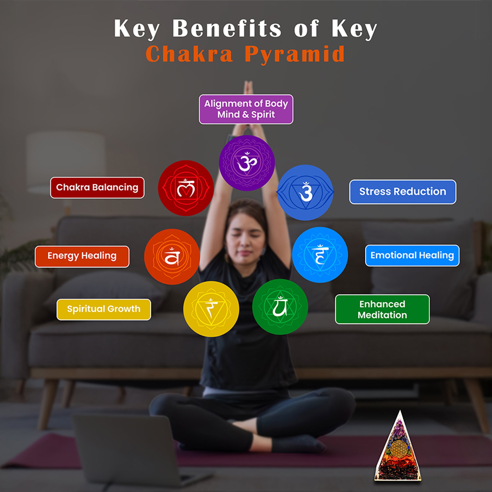 Seven Chakra Chips Nubian Pyramid – for Vastu