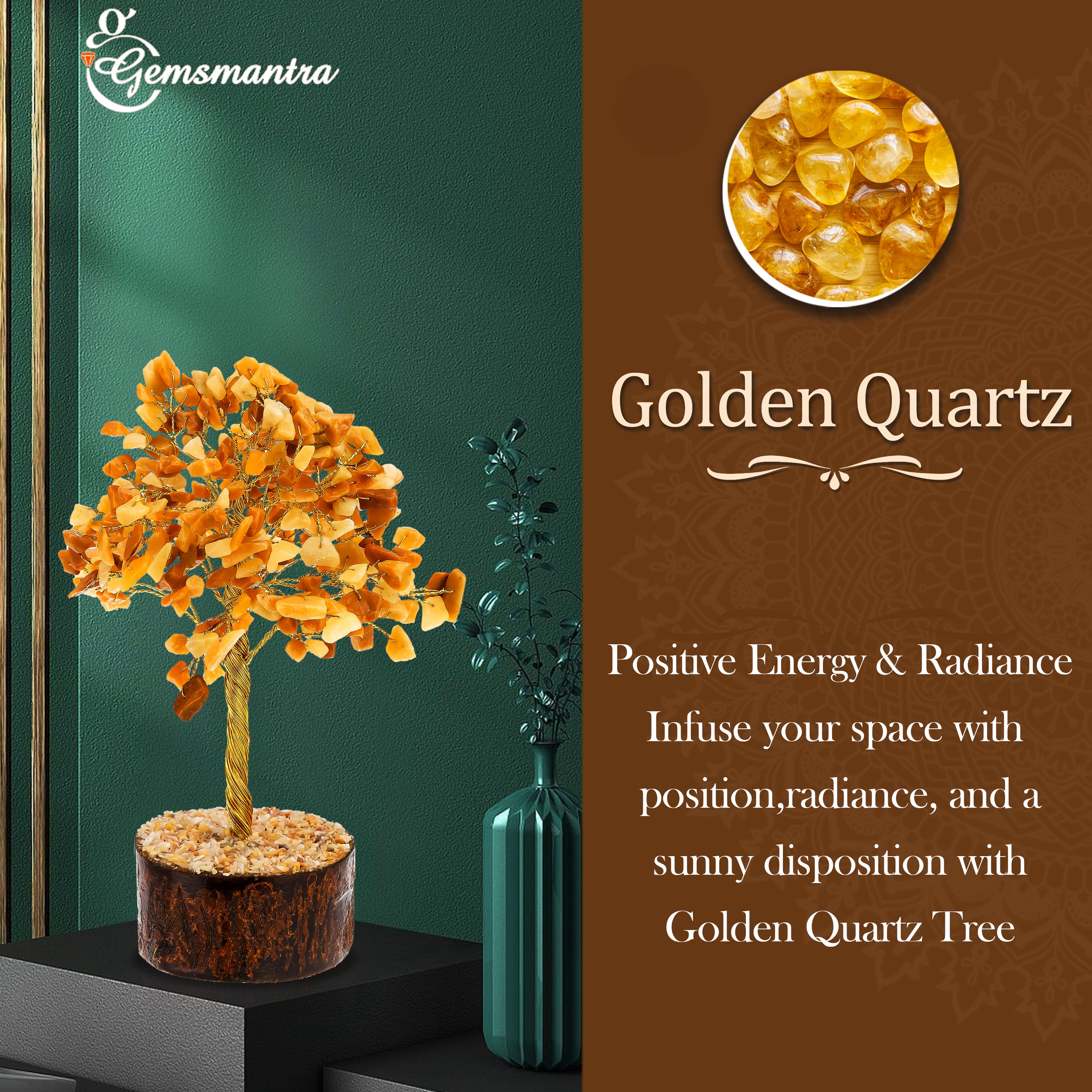 Large Golden Quartz Crystal Tree