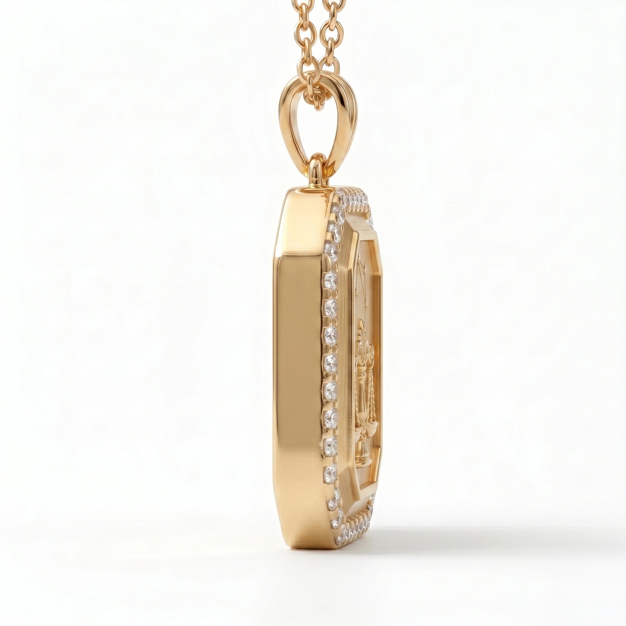 Vintage-Style Libra Zodiac Constellation Diamond Finish  Moissanite Halo Pendant in Gold-Plated