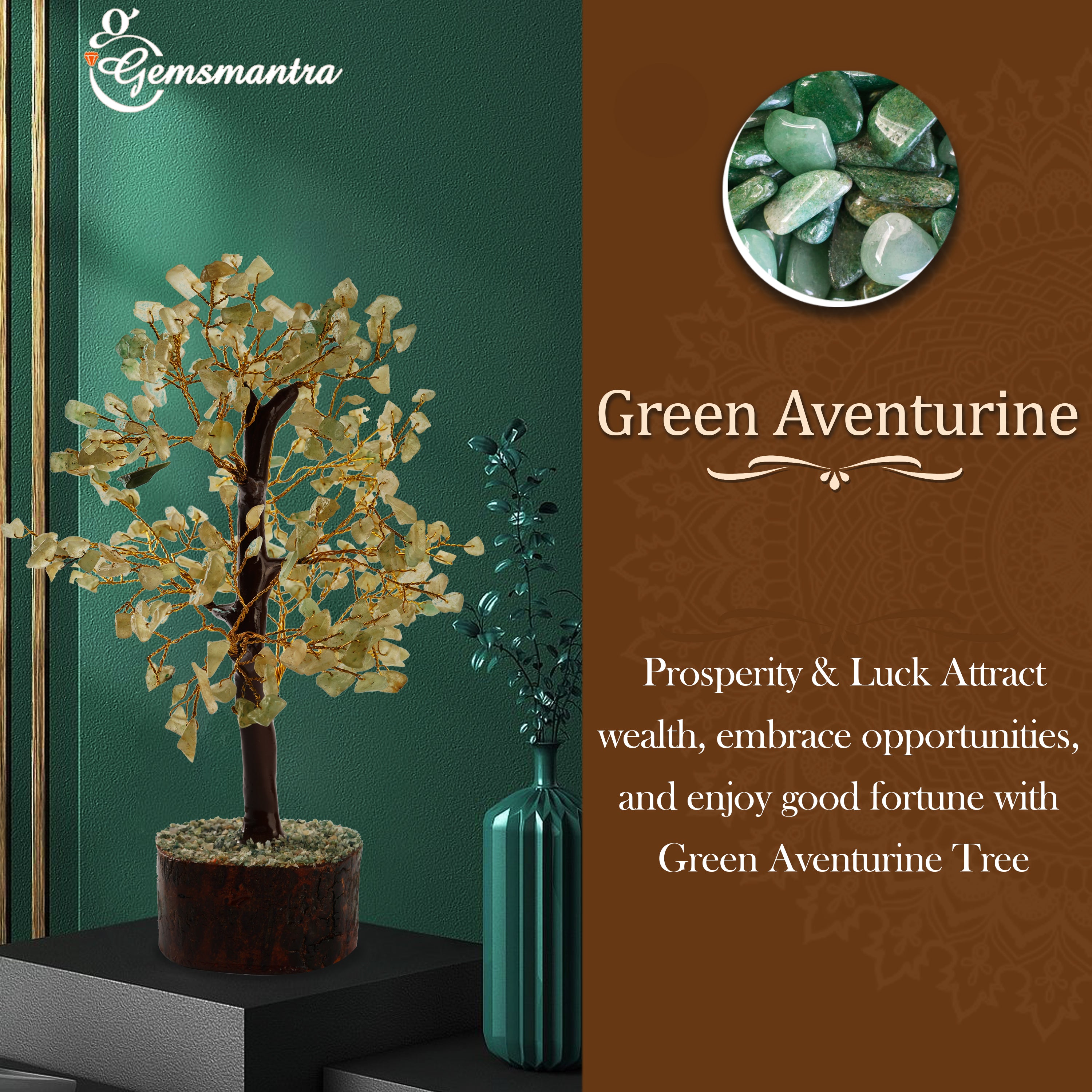 Wooden Green Aventurine Crystal Tree