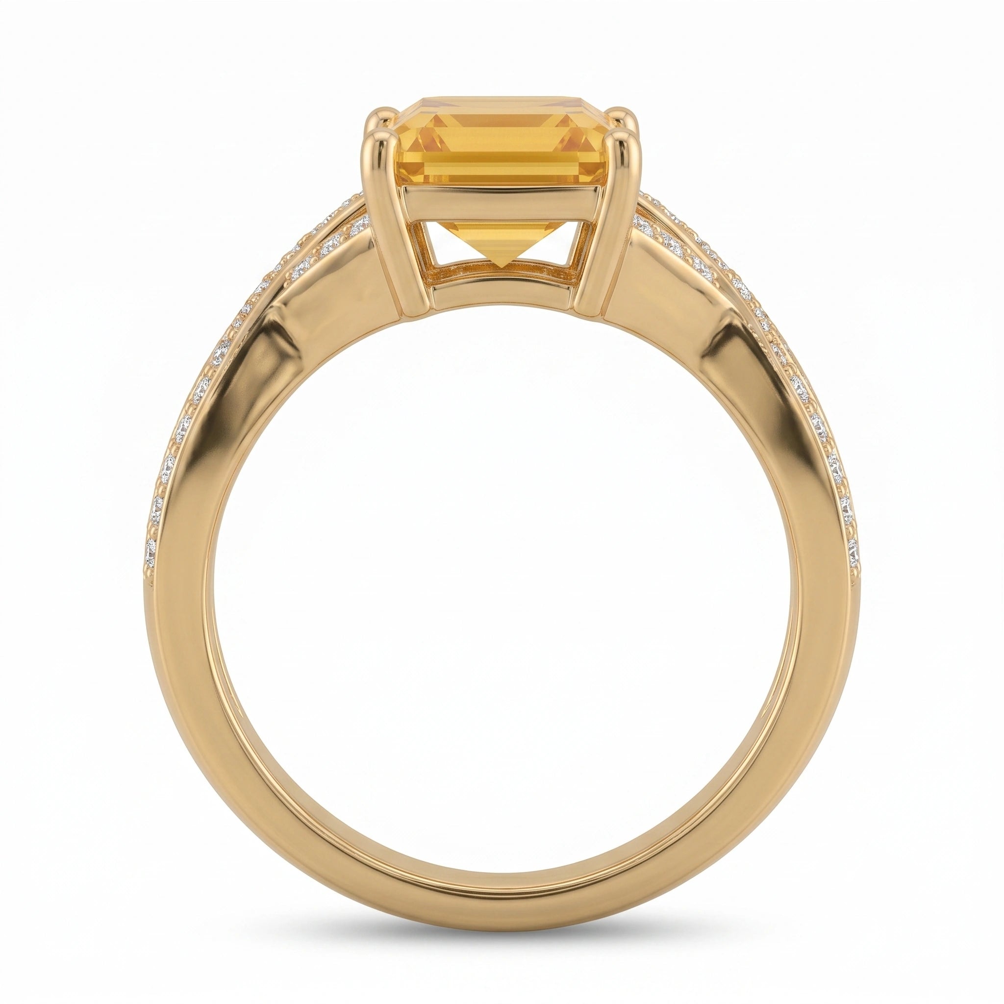 Emerald-Cut Golden Citrine Infinity Crisscross Ring